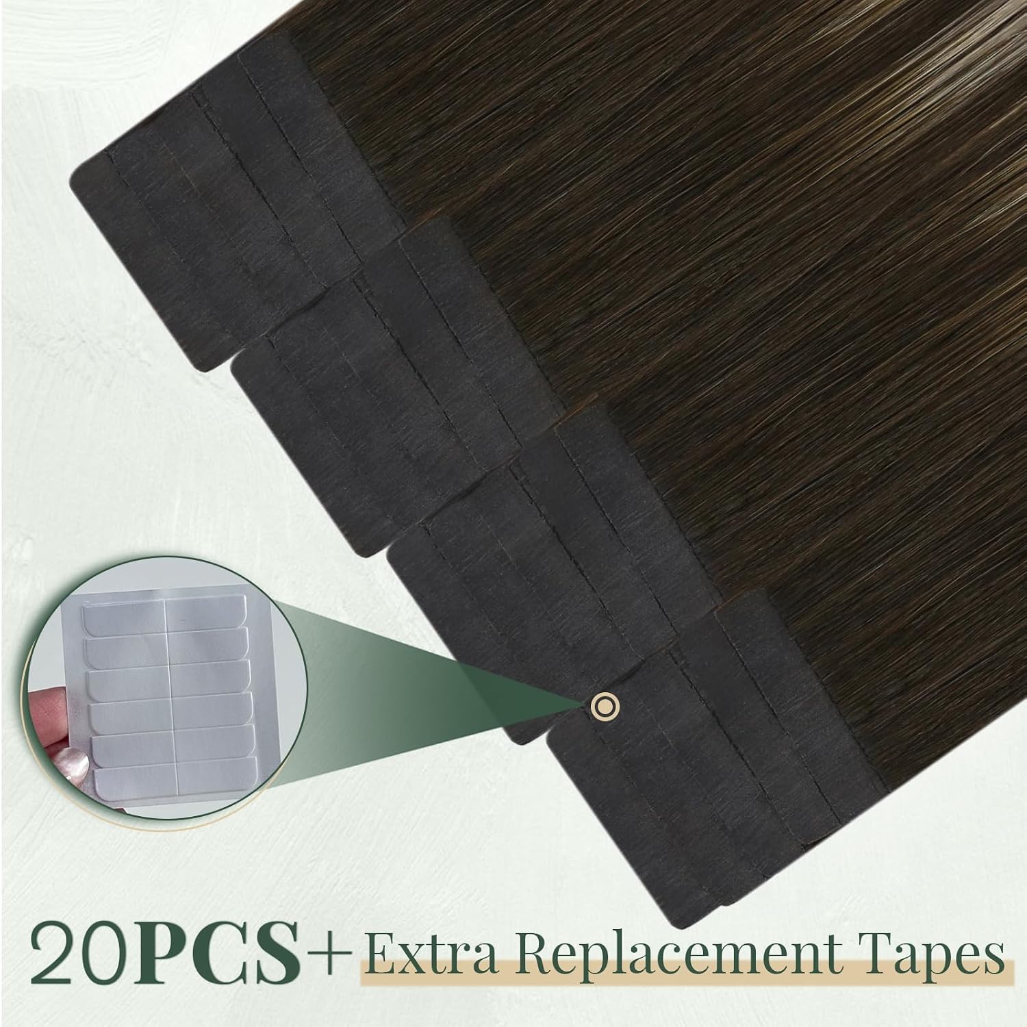 Ugeat Tape in Human Hair Extensions Brown Balayage, 22 Inch 50G 20PCS image 4
