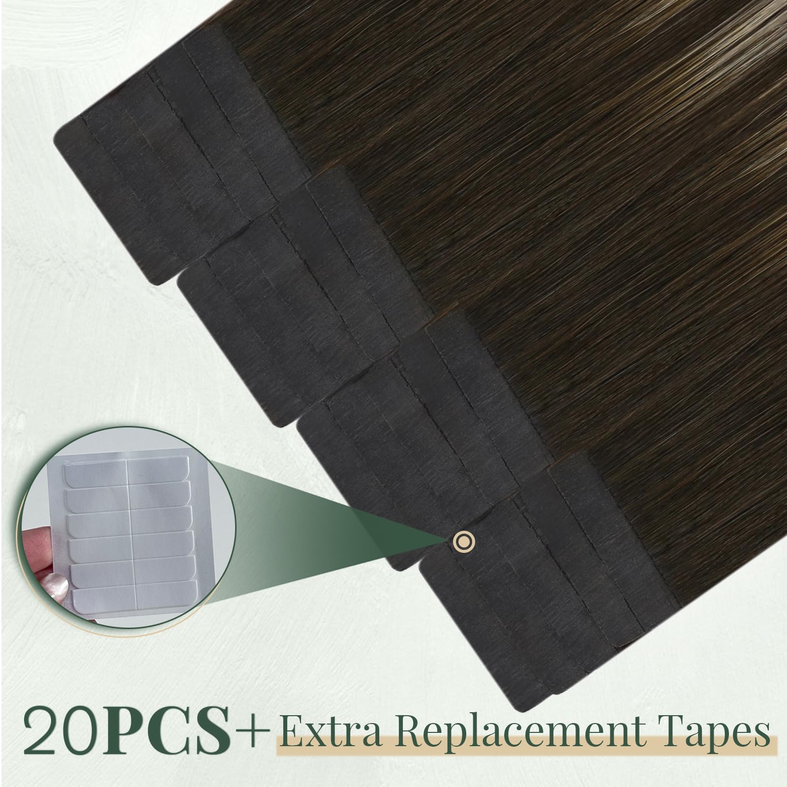 Ugeat Przedłużanie Włosów Taśma, Włosy Ludzkie, Balayage Ciemny Brąz, 45 cm 20 sztuk 50g, Przedłużanie Włosów Tape in, Popielaty Brąz, Remy Naturalne Proste
