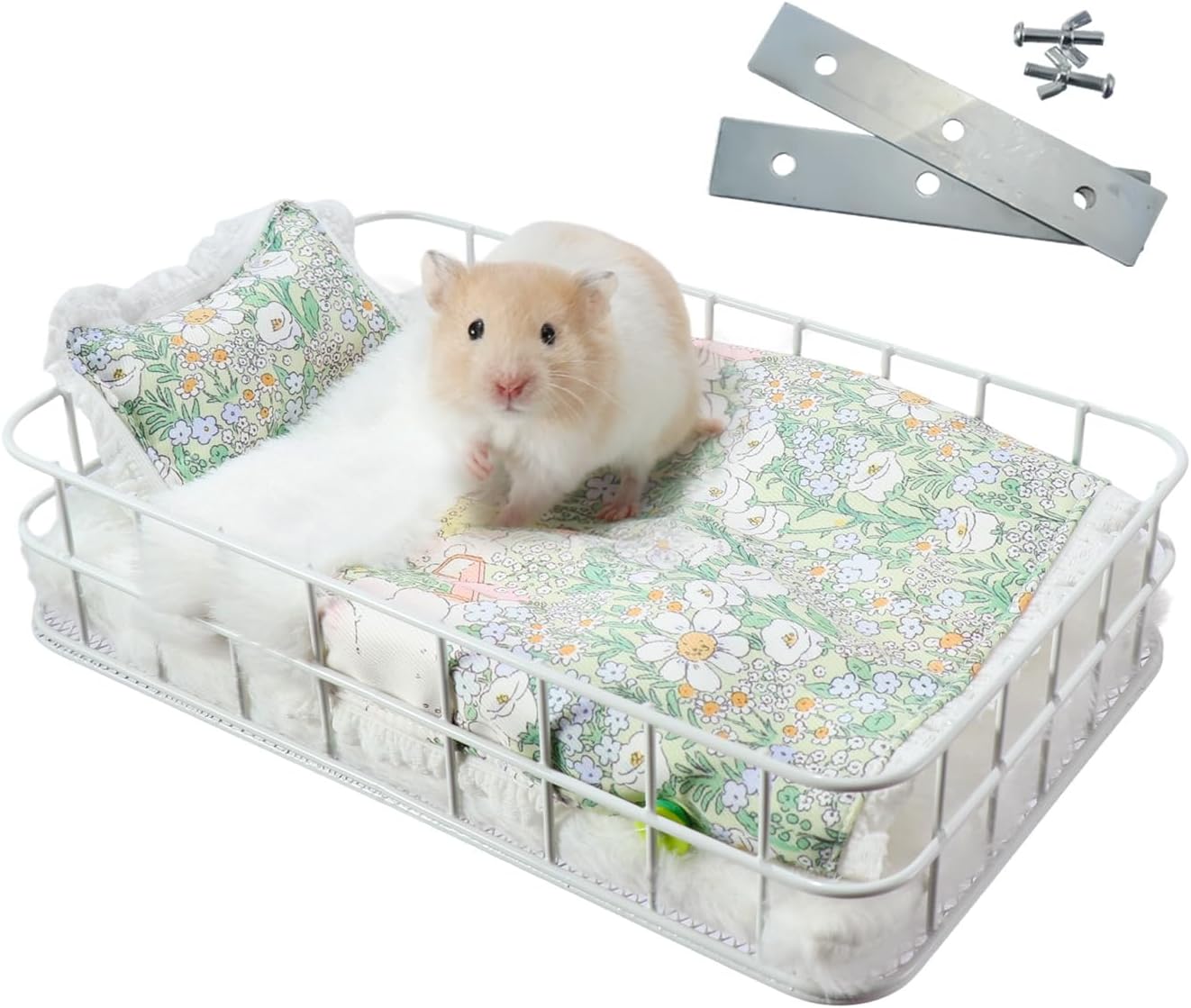 Heavy Duty Rat Platform Bed & Hammock - Versatile 2-in-1 Metal Cage Accessories with Sturdy Chew Proof Frame & Removable Bed for Hamsters, Guinea Pigs, and Other Small Pets (Medium, Floral)