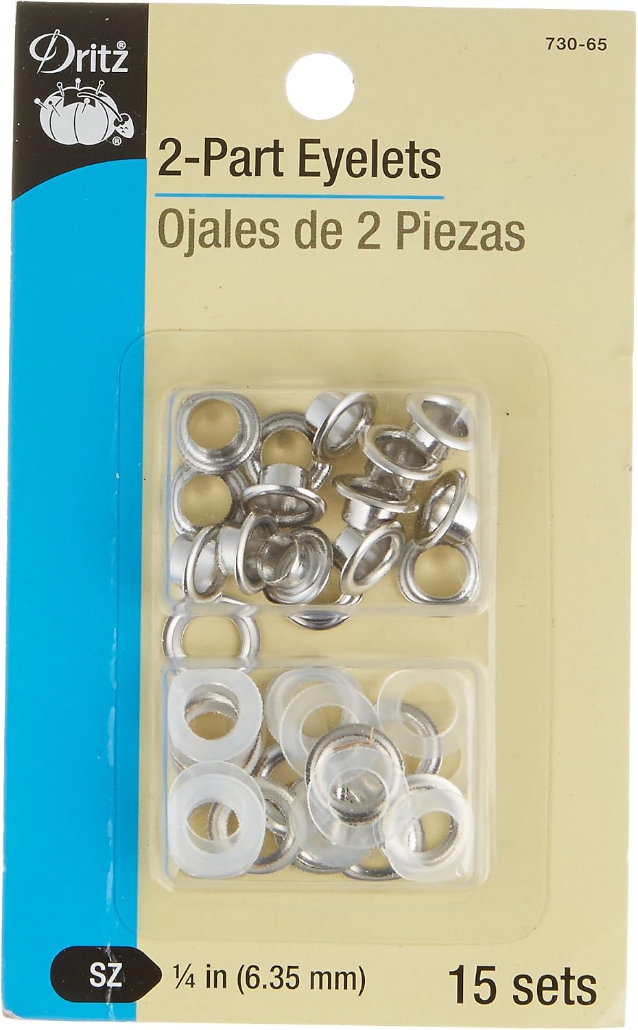 Dritz 730-65-T 2-Part Eyelets Kit with Tools, Nickel, 1/4-Inch 15-Count