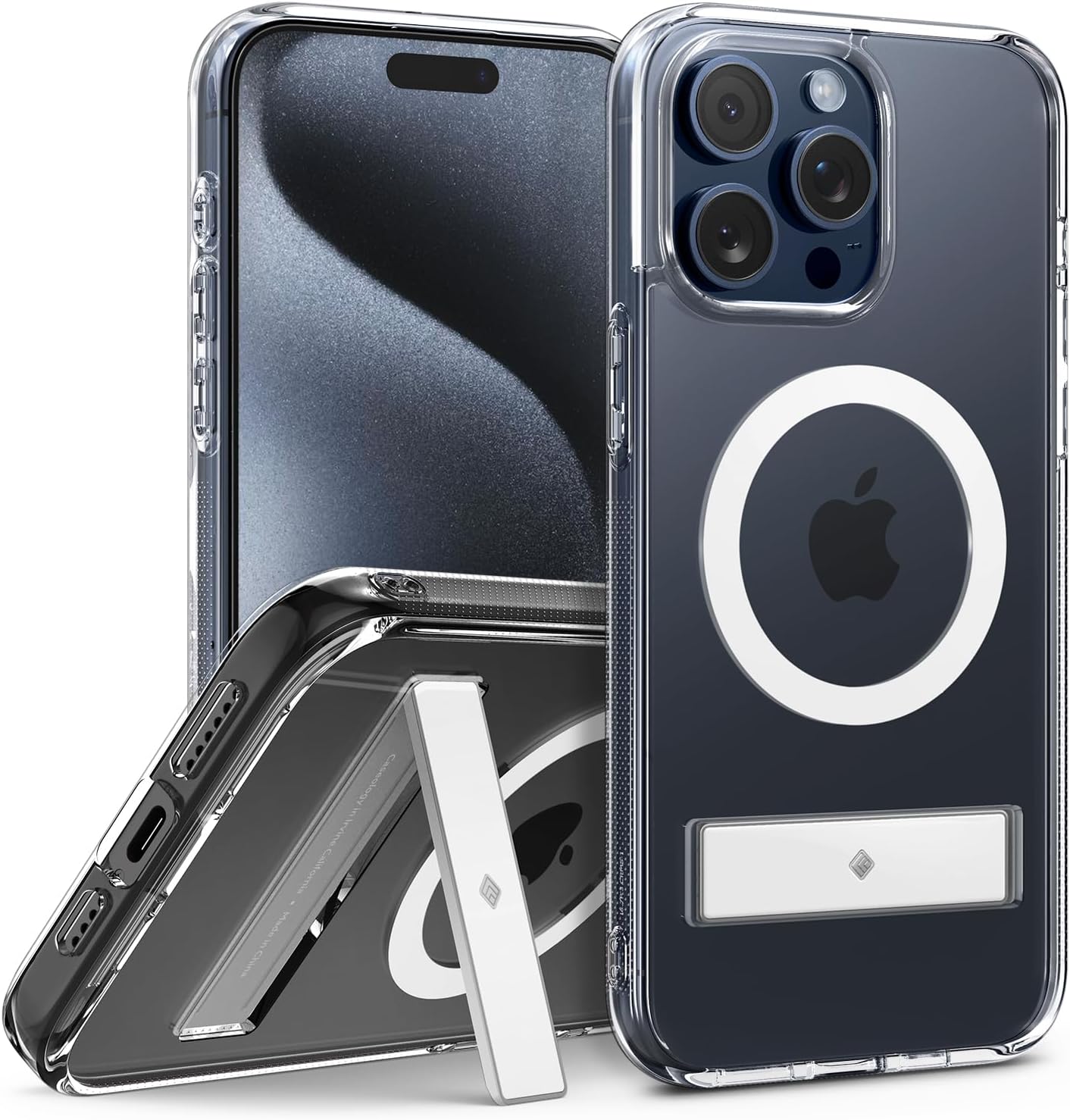 Caseology Capella Mag Kickstand for iPhone 15 Pro Max Magsafe Case 5G [Ultra-Clear Anti-Yellowing] Military Grade Drop Tested (2023) - Clear White