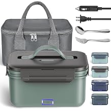 Vingud Electric Lunch Box 100W, 4 in 1 Heated Lunch Box for Adults, Portable Heating Lunch Box for Work/Car/Truck, with 1.8L Stainless Steel Container, 12V 24V 110V 220V, Green Grey
