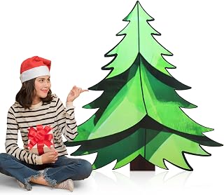 Chunful 4.6 Feet 3D Pine Tree Cardboard Cutout Stand-Up Christmas Party Decoration Life Size Christmas Tree Backdrop Photo Prop Stand Up Cardboard Cutout for Winter Xmas Party Supplies