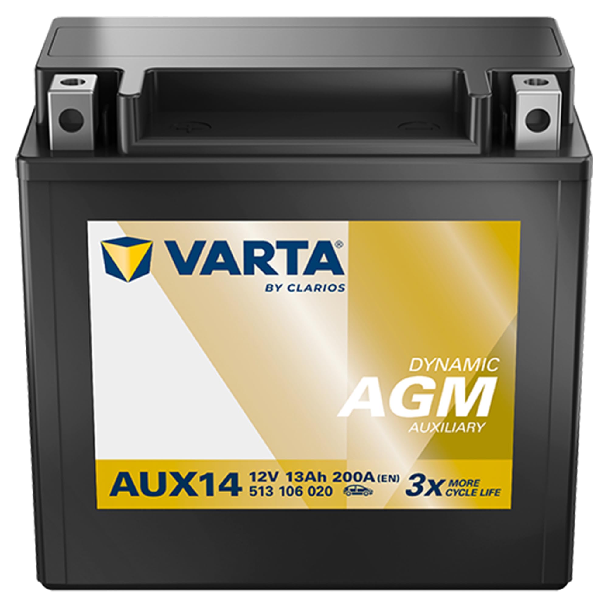 VARTA Automotive DYNAMIC AGM Auxiliary (AUX14) 12V 13Ah 200A - Stützbatterie Nassbatterie für KFZ - Zusätzliche Starterbatterie für Autos mit hohem Energiebedarf - Wartungsfreie Bleisäurebatterie