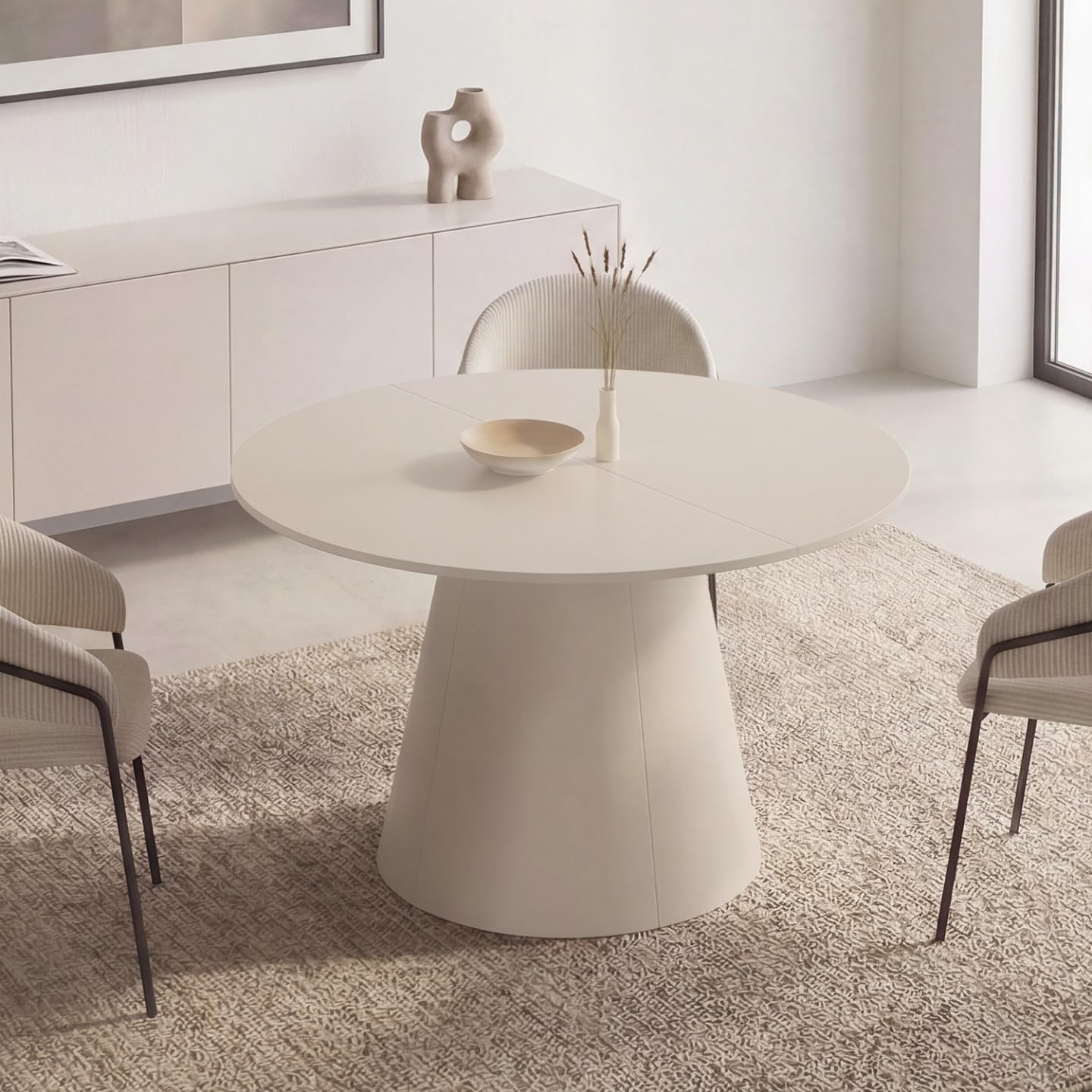 IDMarket - Ausziehbarer runder Esstisch Engel 6 Personen Holz beige 110-150 cm