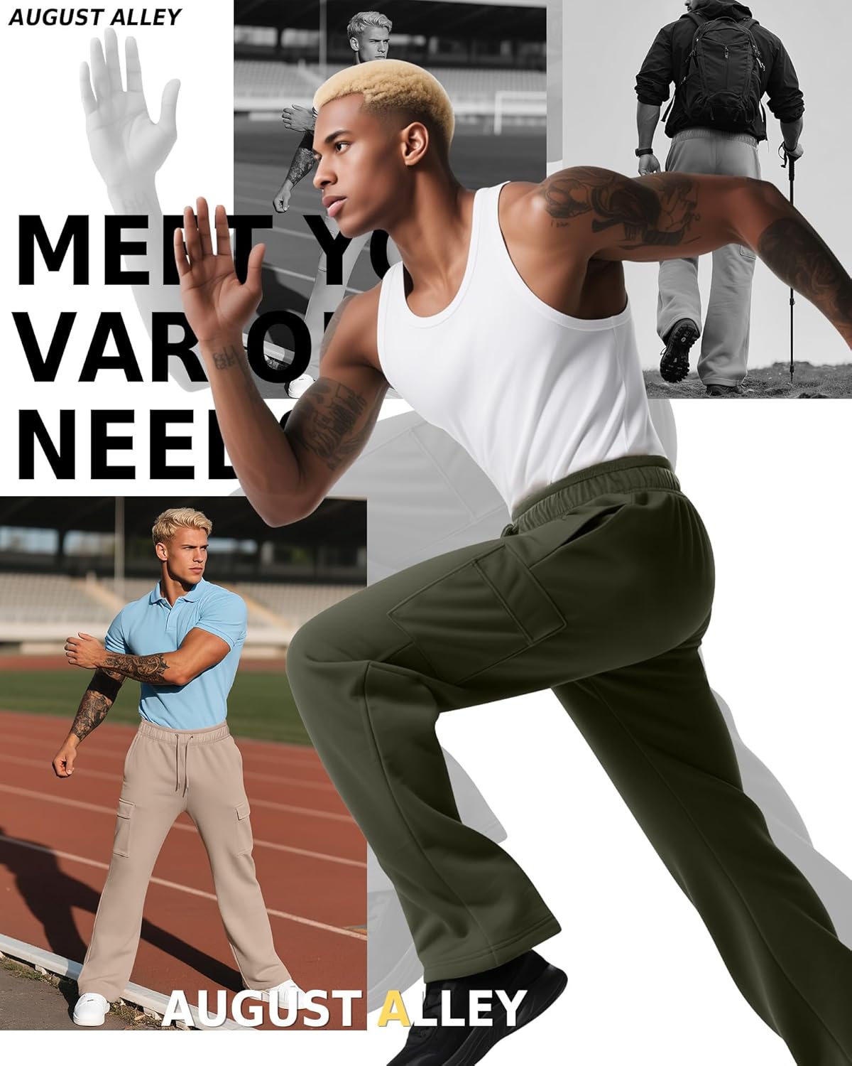 3 Pack Men's Cargo Sweatpants Drawstring Thin Straight Leg Pants Casual Baggy Open Bottom Jogger with Pockets - Image 6