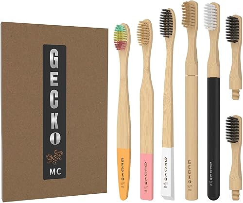 GECKO MC ECOLOGICO, Cepillo de dientes de bambú biodegradable 100% natural, ecológico y ecológico