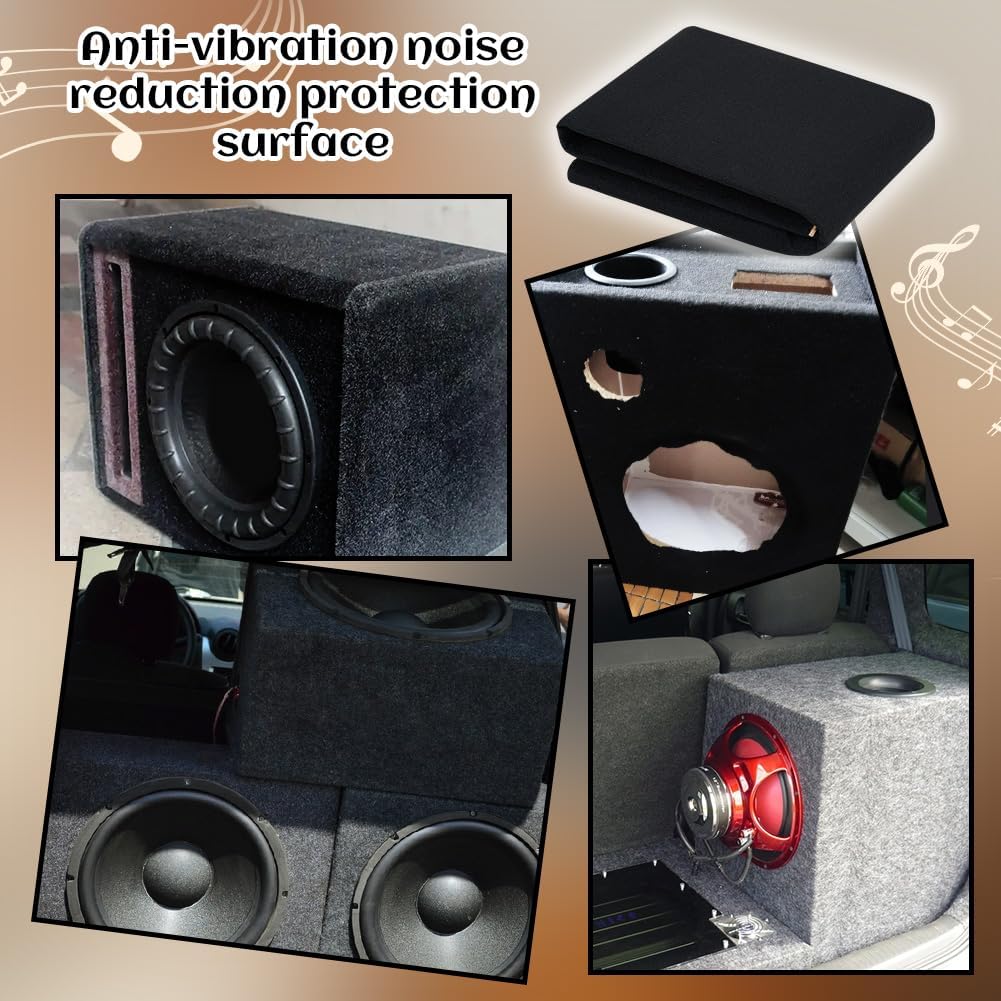 OLYCRAFT 39.4x39.4 Inch Black Subwoofer Box Carpet 1.5mm Thick Self-Adhesive Felt Sheet Trunk Liner Carpets with Black Adhesive Back Underfelt Carpet for Speaker System Coverage Area and Car Interior