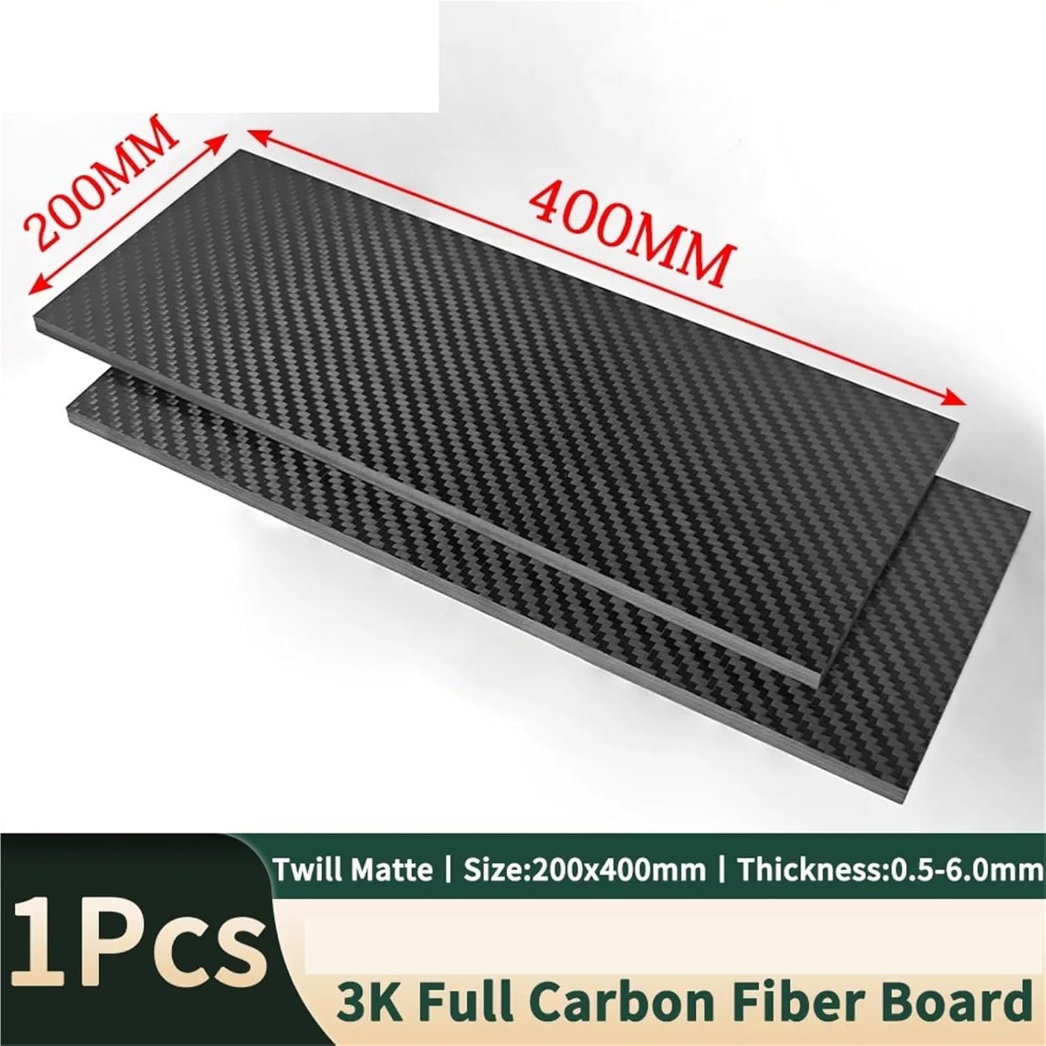 1PC 200x400mm 3K Pure Carbon Fiber Board Sheet High Hardness Composite Materials Laminate Plate Thickness 0.5-6mm(6.0mm Twill Matte)