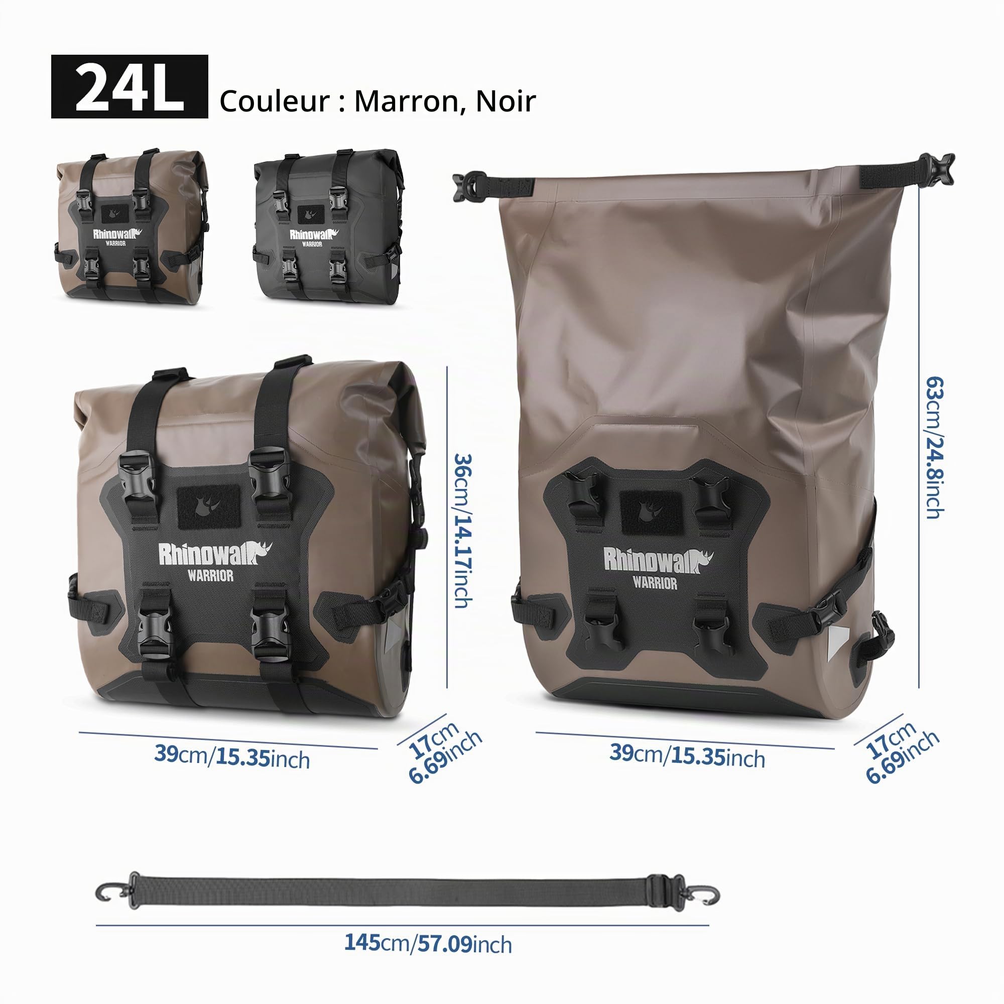Rhinowalk Sacoche de porte-bagages pour moto, sacoche de selle 24-42L, sacoche de moto étanche, sacoche latérale, sacoche de bagages, sacoche arrière, sacoche de roue arrière