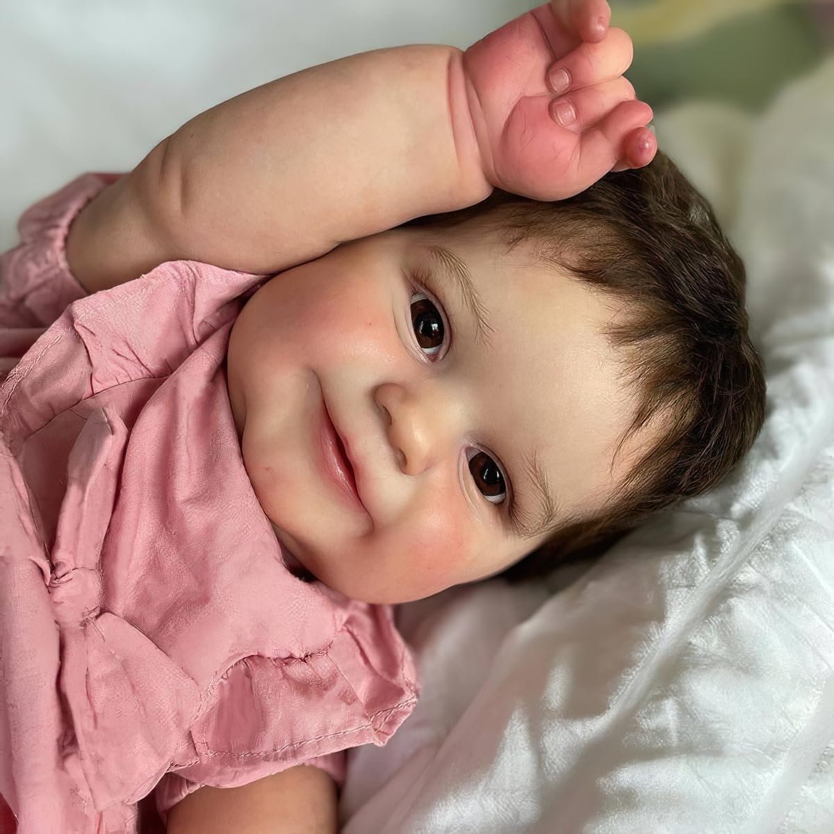 TERABITHIA 24 Inch 3-6 Month Real Baby Size Hand Rooted Hair Sweet Smiling Realistic Newborn Baby Dolls Bed Time Playmates Lifelike Reborn Toddler Girl Doll that Look Real and Feel Real