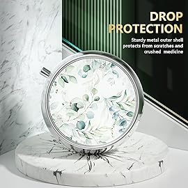 Nipichsha Pill Box, Small Pill Case for Purse & Pocket, Cute Travel Medicine Organizer, Portable Medicine Container Holder to Hold Vitamins, Medication, Fish Oil & Supplement, Eucalyptus Leaf