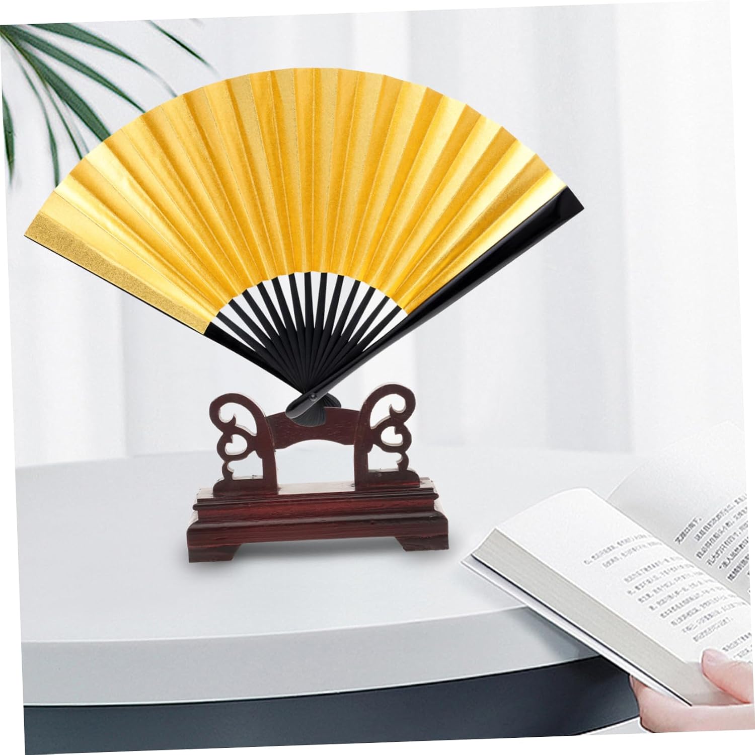 Wooden Folding Fan Display Stand for Home Exhibition Xmas Table Decor image 4
