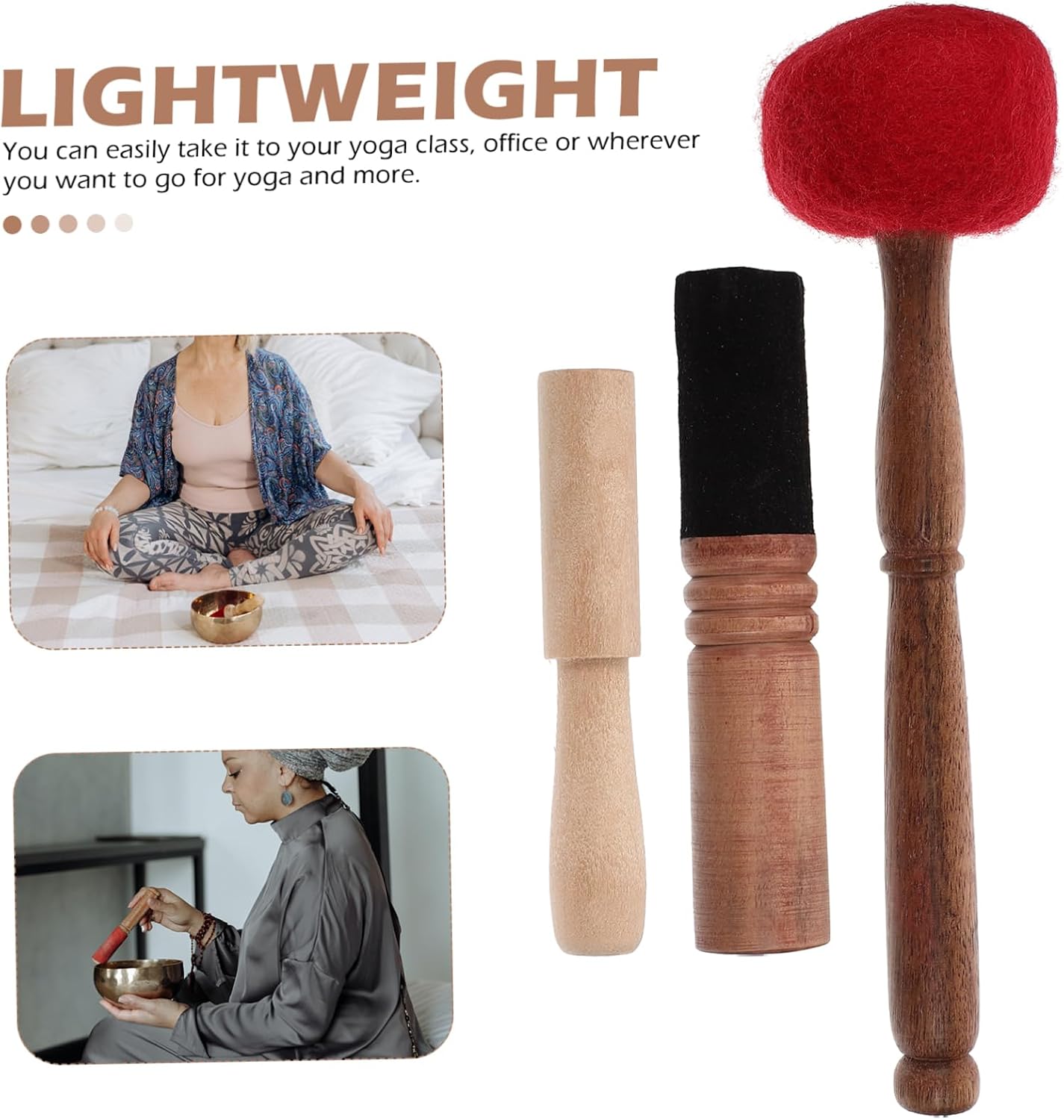 Kisangel 3-Piece Tibetan Singing Bowl Mallet Set Large Wooden Striker for Yoga and Meditation Hand-Hammered Sound Bowl Accessories