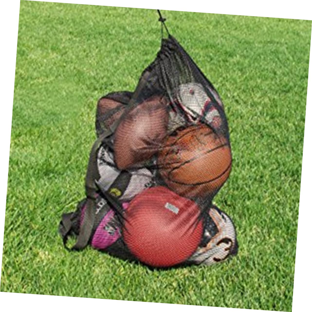Toyvian Borsa sportiva Maglia netto stringa rete sportiva borsa da calcio Borsa da basket per le palle Borsa da rete per palline sportive sacche da calcio poliestere Nero