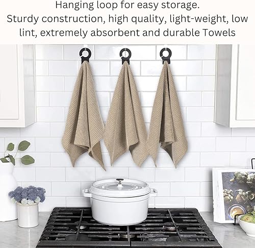 Miniatura 6 de Urbana Cotton Juego de 12 toallas de cocina surtidas de gofres, 100% algodón, súper suaves, absorbentes, reutilizables, lavables a máquina, toalla