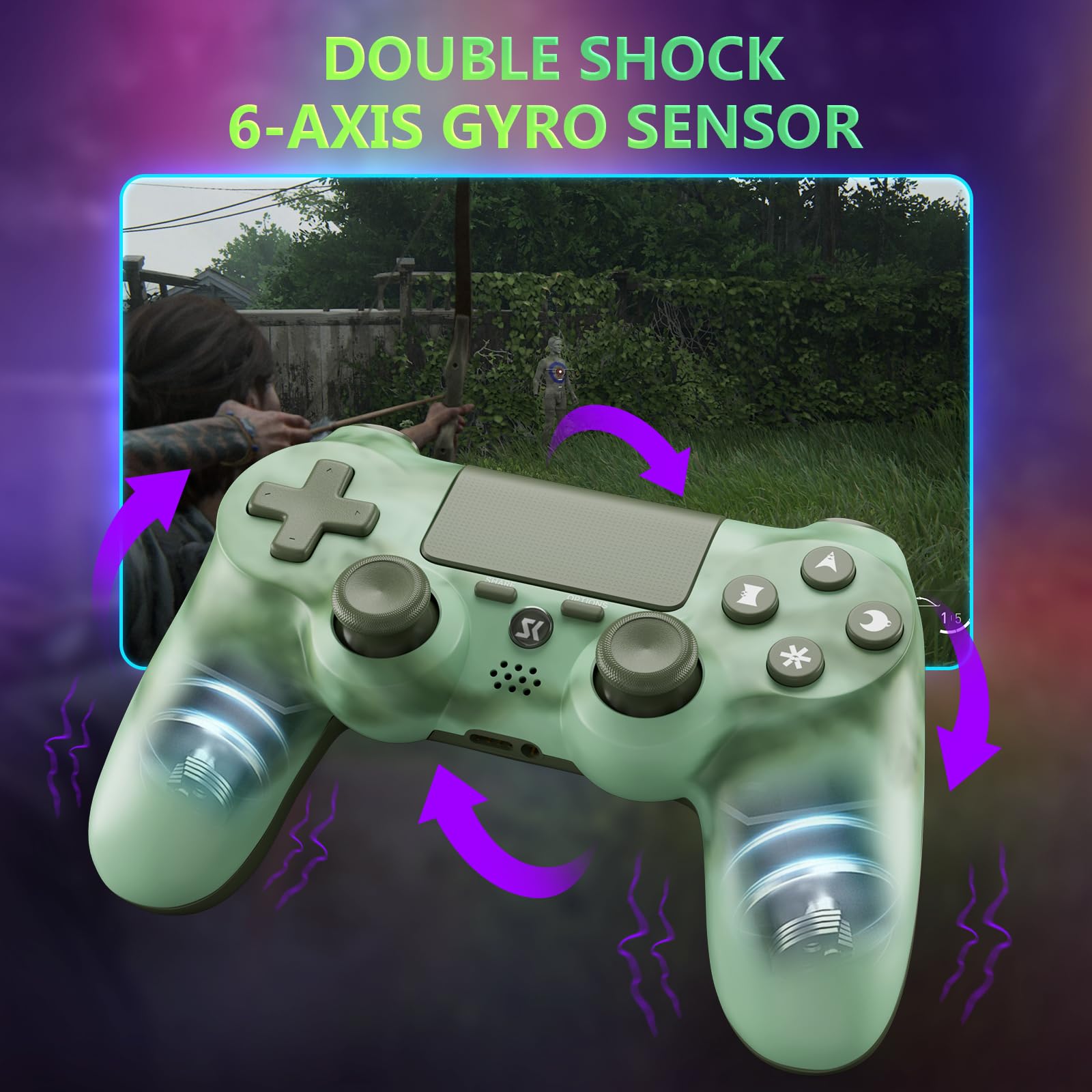 ISHAKO Kabelloser PS4 Controller für PlayStation 4/Pro/Slim – Dual Vibration, 6-Achsen-Sensor, Touchpad, 3,5mm-Audiobuchse, Ergonomischer Anti-Rutsch-Griff, 800mAh Akku