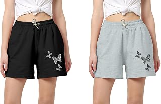 CHHOTE NAWAB Womens Casual Wear Buttrfly Print Shorts (Bttrfly Shorts-Black,Grey) Price In India