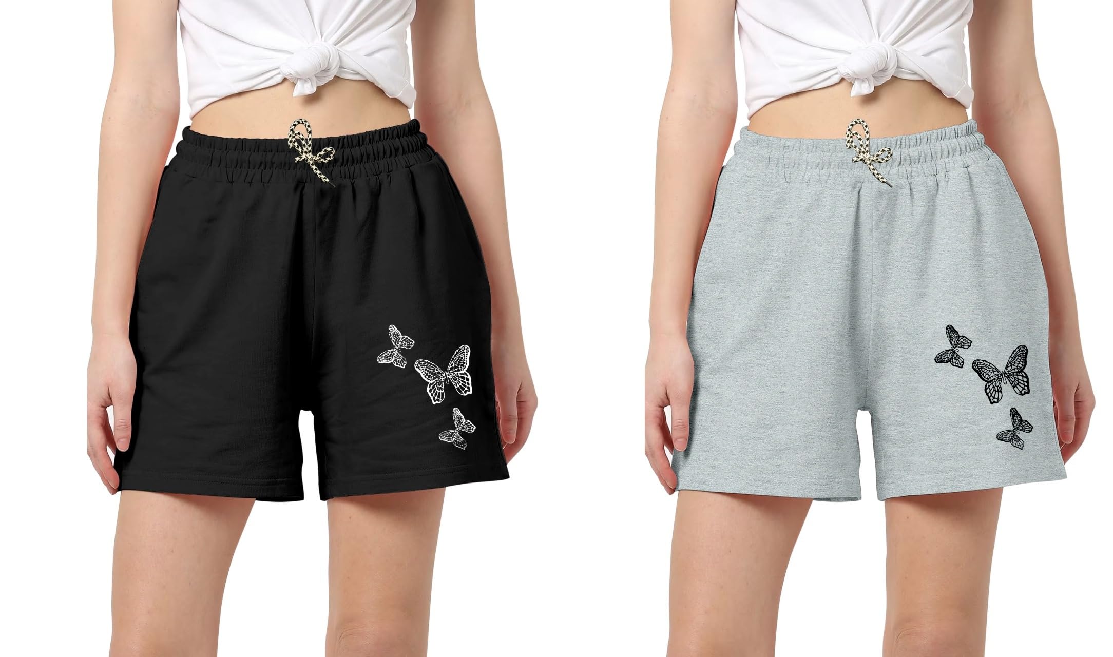 Womens Casual Wear Buttrfly Print Shorts (Bttrfly Shorts-Black,Grey)