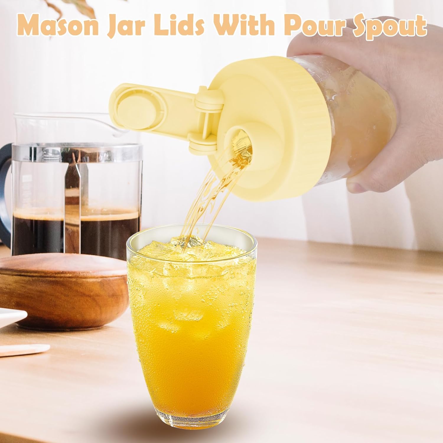 4 Pack Mason Jar Pour Spout Lid, Mason Jar Lid Wide Mouth for Pouring with Flip Spout, Colorful No Leak Flip Cap Top Pour Attachment Plastic Pouring Top Leak-Proof, Drinking Pitcher Covers, 2.75in