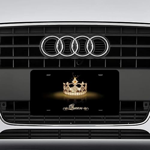 Miniatura 3 de Corona brillante con letras Queen para placa de matrícula decorativa delantera de automóvil, placa de aluminio novedosa para mujer, 6 x 12 pulgadas