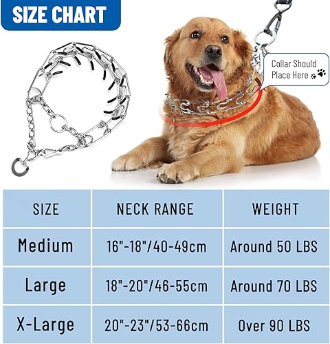 Miniatura 6 de Collar de punta para perro, collar de entrenamiento para perros con clip de liberación rápida, eslabones ajustables de acero inoxidable con puntas