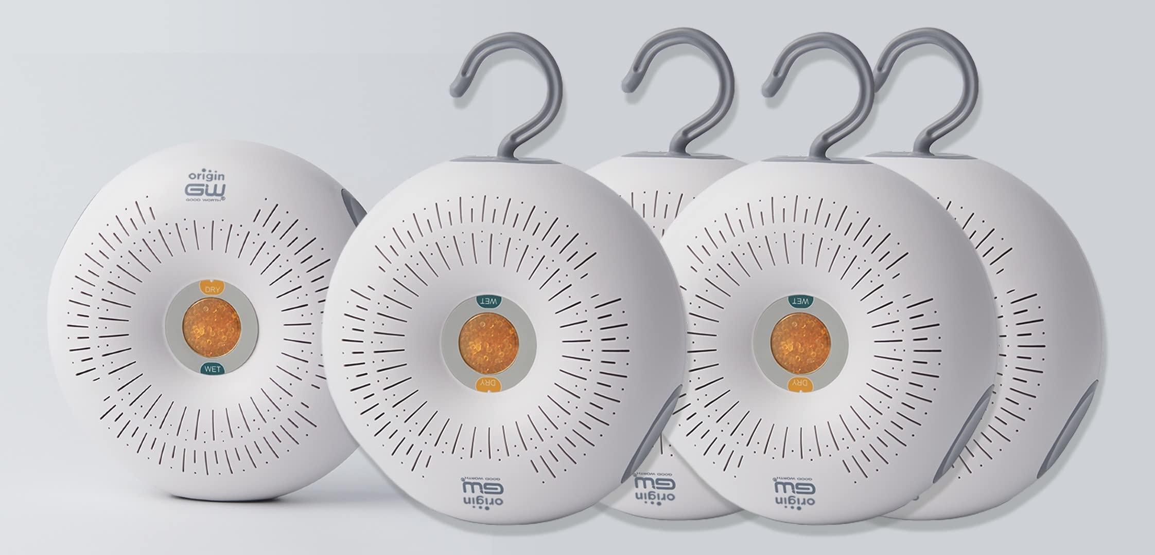 Origin Moisture Absorber Mini Dehumidifier With Natural Silica Gel. Reusable & Rechargeable For Years. Removes Excess Moisture, Musty Smell. For Wardrobe, Study, Food Storage Cabinet, Car (Pack of 5)