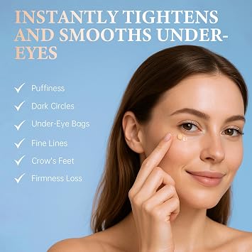 Instant Eye Tightener with Brush, Perfection Firming Lift Cream Temporary Eye Tightener for Under Eye Bags, Puffiness, Fine Lines & Wrinkles, Firms and Smooths for All Skin Types, 0.67 oz