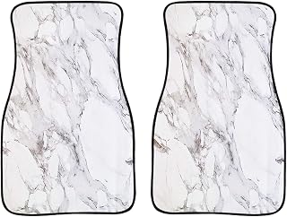 Renewold Juego de 2 alfombrillas para automóvil, tamaño universal, para la mayoría de sedán, furgoneta, SUV, camión, mantiene tu coche limpio y seco, textura de mármol, color blanco