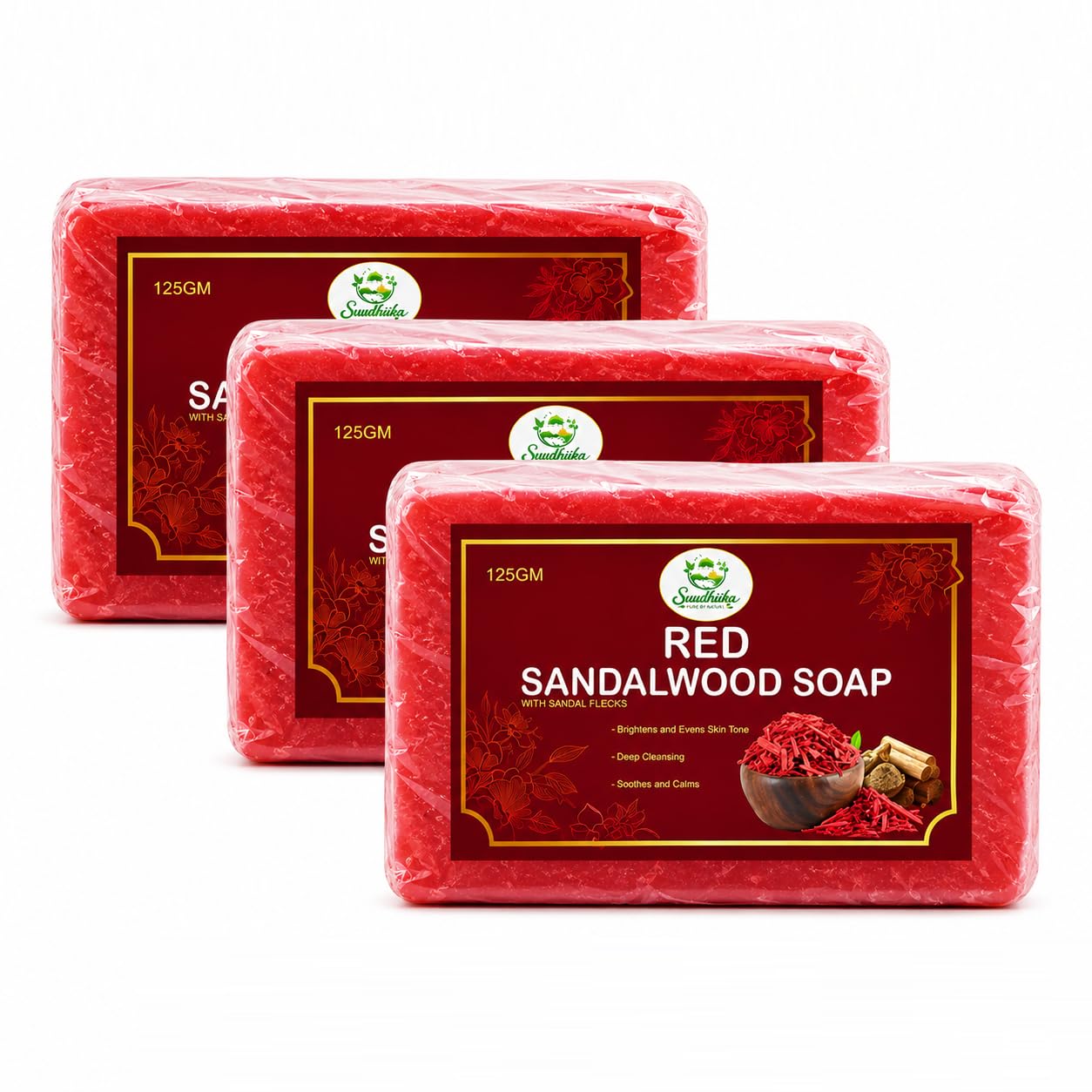 Red Sandalwood Soap with Sandal Flecks | Ayurvedic Herbal Soap for Skin Brightening, Deep Cleansing & Even Skin Tone | 375g-picture-12