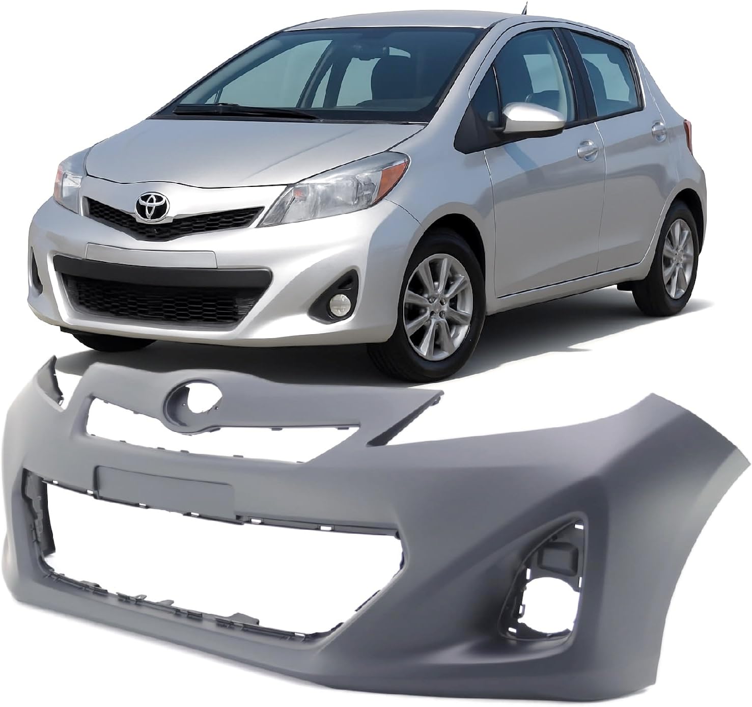 FitParts Compatible With Front Bumper Cover 2012 2013 2014 Toyota Yaris Hatchback 12 13 14. New, Primed & Ready for Paint. W/Fog Lamp Holes. TO1000391 5211952976