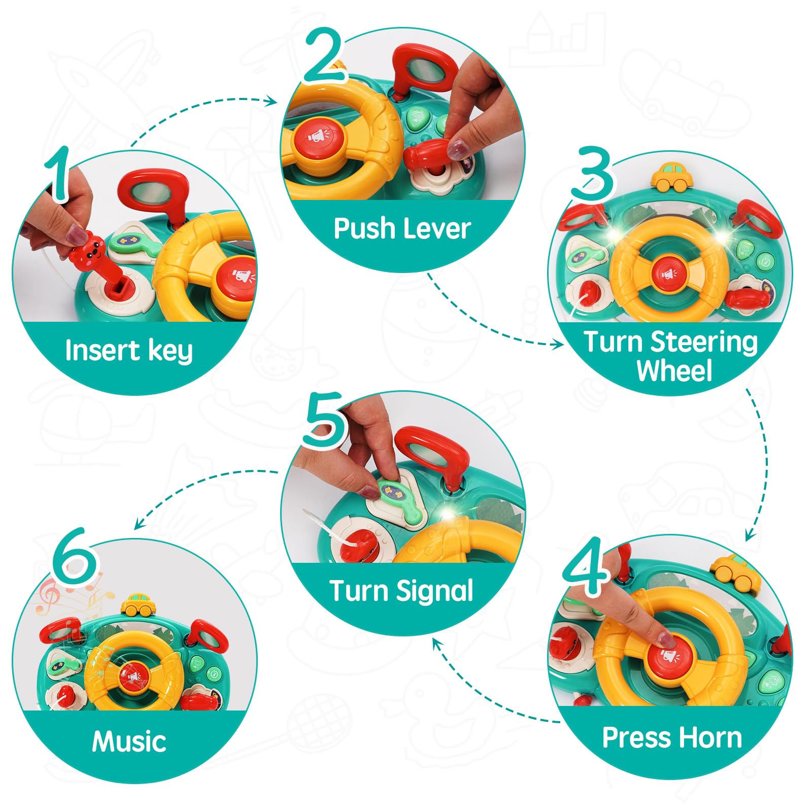Steering Wheel for Kids Driving Educational Baby Musical Toys with 10 Music Light and 7 Sound Roleplay Educational Learning Sensory Toy - Image 3