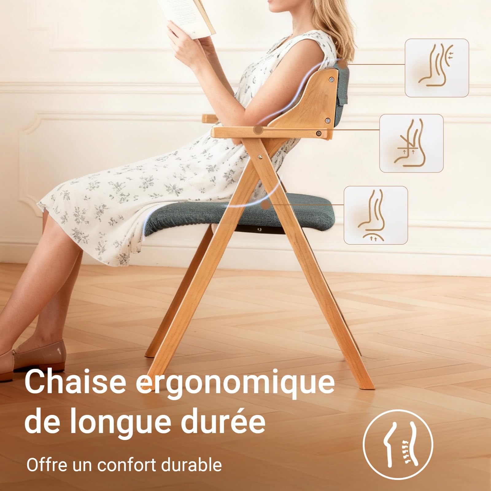 SoBuy Chaises de Salle à Manger Pliantes, Lot de 2, 61,5×56×77,6 cm | Chaises en bois massif avec coussin confortable, pliables, pour cuisine, salon, bureau et jardin, Gris foncé, FST98-SGX2