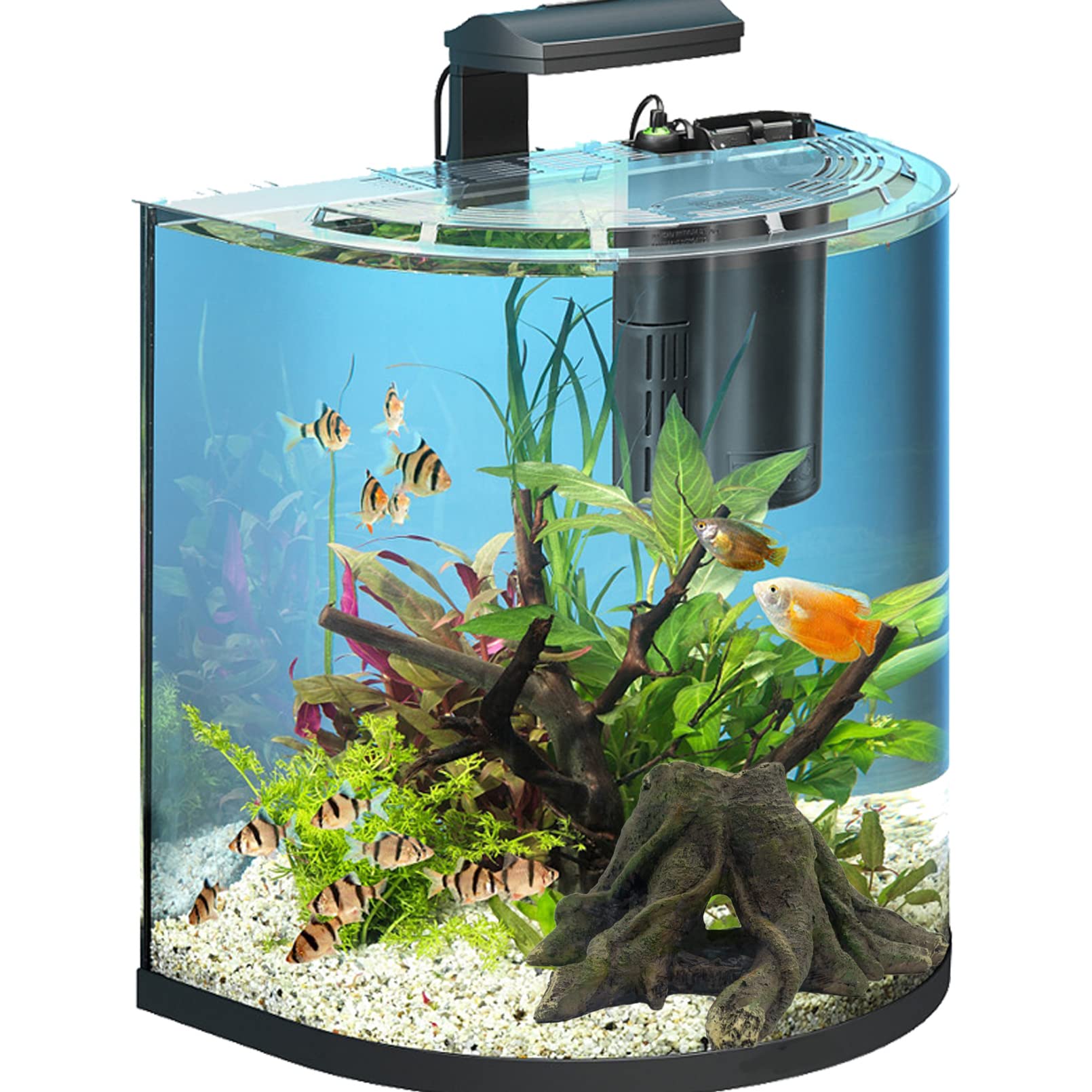 Decoración de tocón de árbol de acuario, tronco de resina de tronco, tronco hueco, tronco de madera flotante, casa de pecera, adorno de paisajismo, agujeros para escondite para agujeros de peces