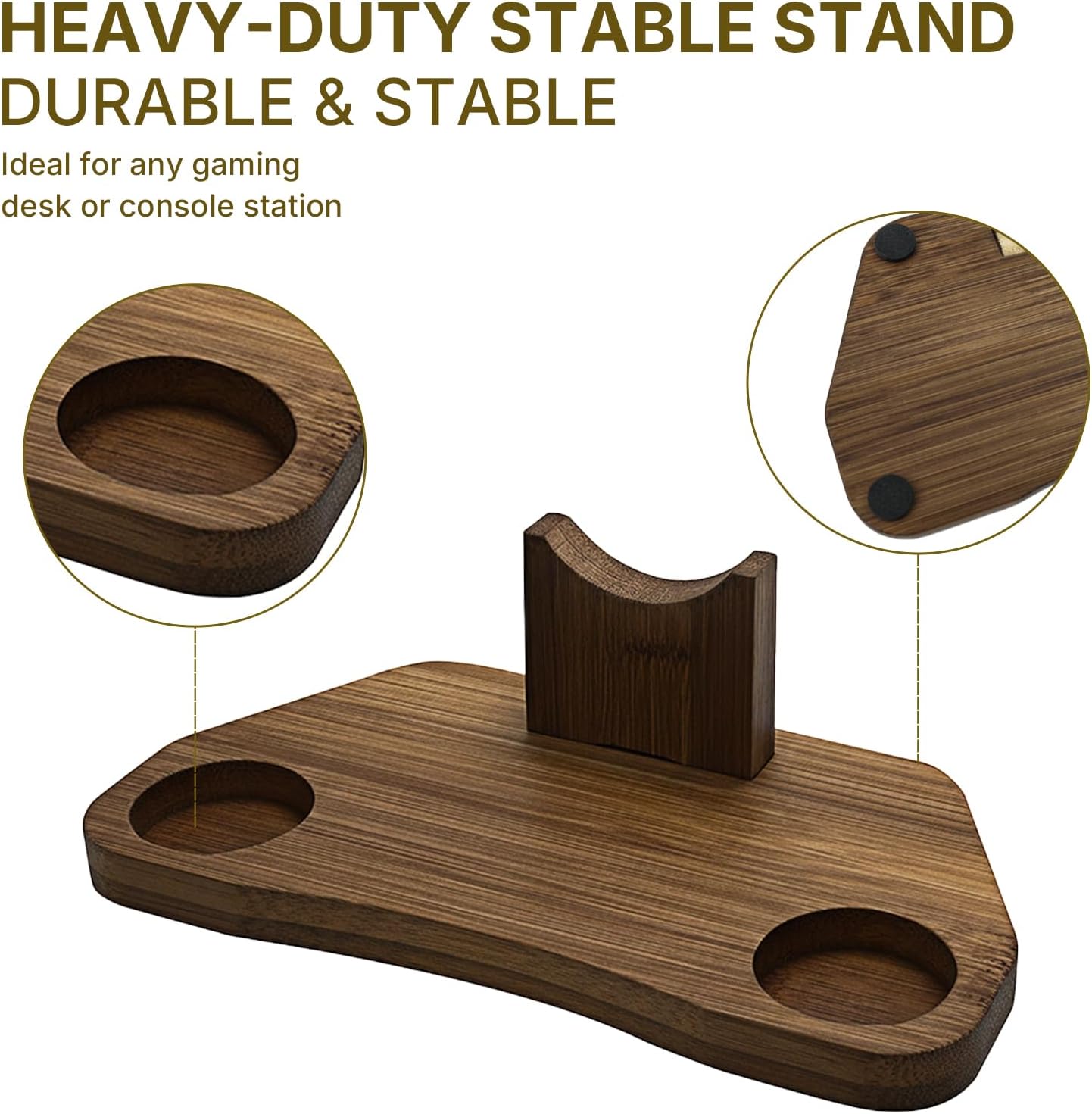 Bamboo Controller Holder Stand Compatible with PS4, PS5, Xbox Series X/S, Switch Pro, 8BitDo Pro 2, Universal Desk Game Accessories (Dark Brown) image 4
