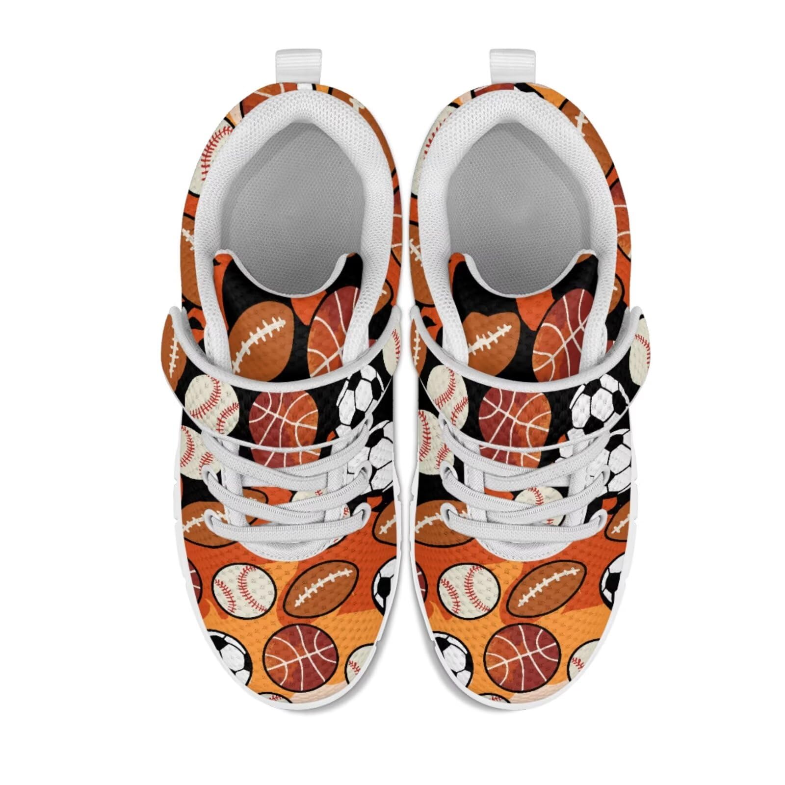 Forchrinse Ball Print Kids Running Shoes Hook&Loop Athletic Sport Shoes for Boys Girls Lightweight Causal Sneakers for Ball Game