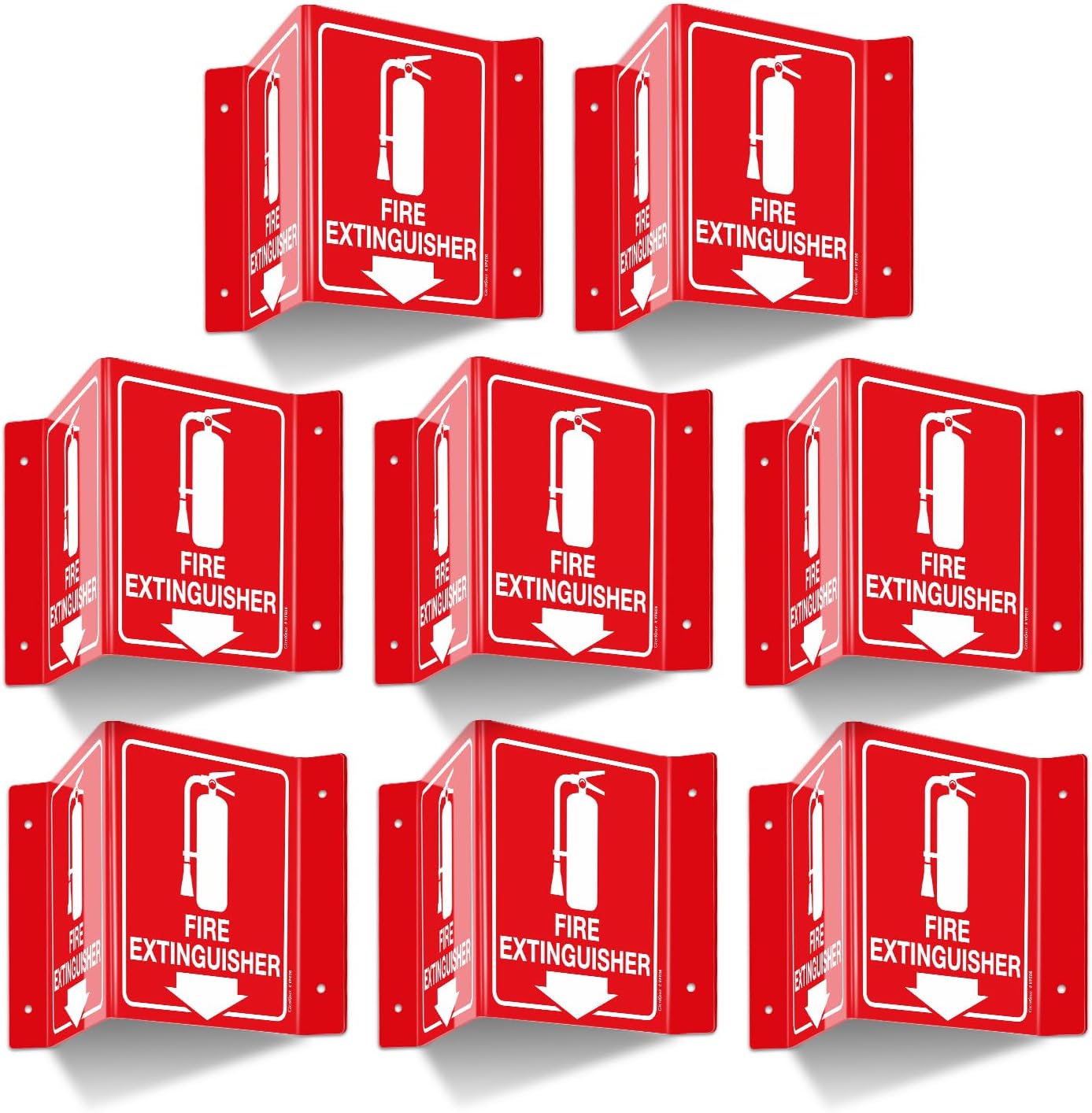 GicnKeuz Fire Extinguisher Sign with Down Arrow, 8" x 6" Fire Extinguisher Two-Sided Acrylic Projecting V-Sign, Including Screws, Easy to Install, Home Office/Business Use (8 Pack)