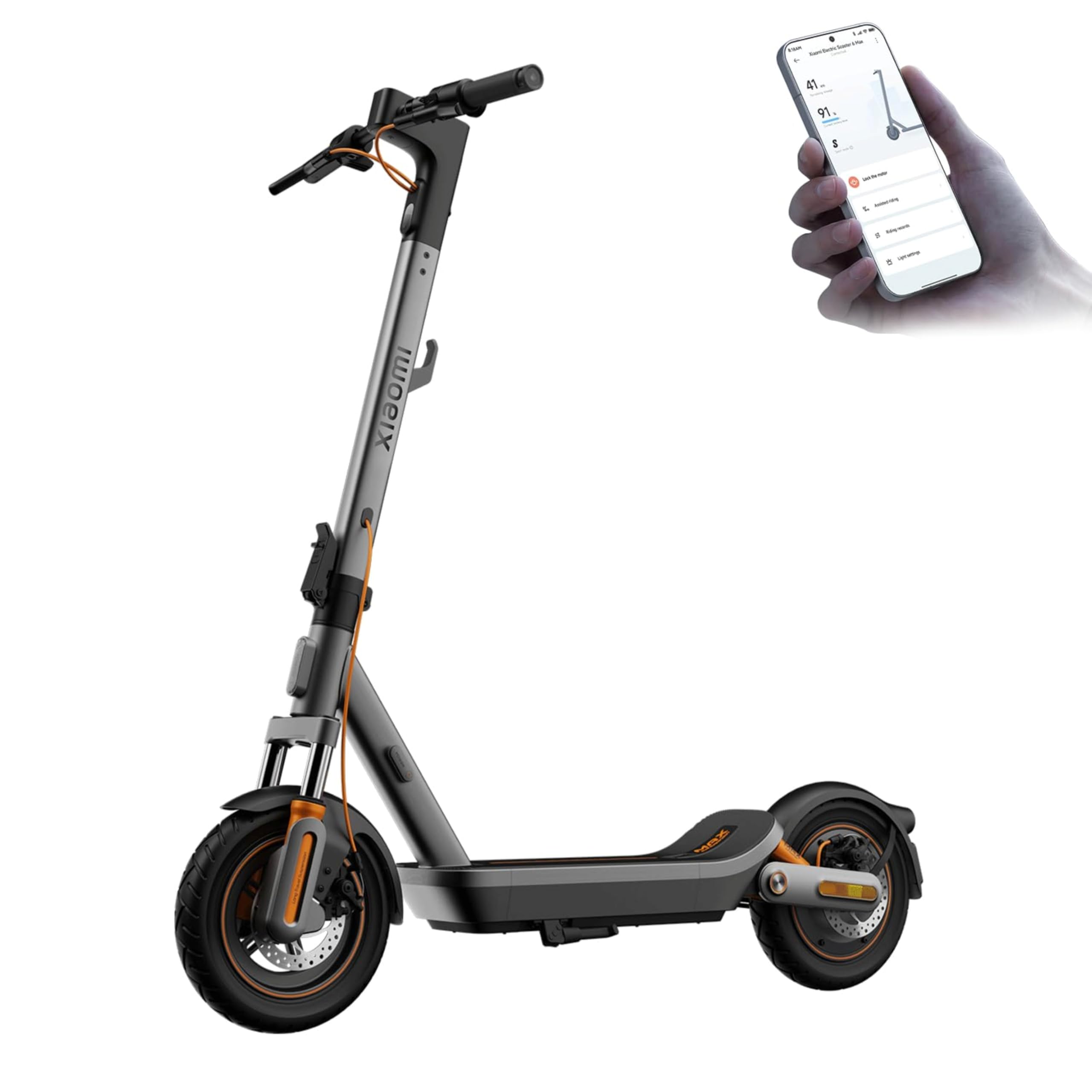 Xiaomi Patinete Eléctrico Serie 6, Homologado DGT, Velocidad Máxima 25 km/h, Autonomía 25-75 km, Neumáticos Sin Cámara 10-12" Pulgadas, Suspensión, Doble Freno, Plegable, Control por Aplicación