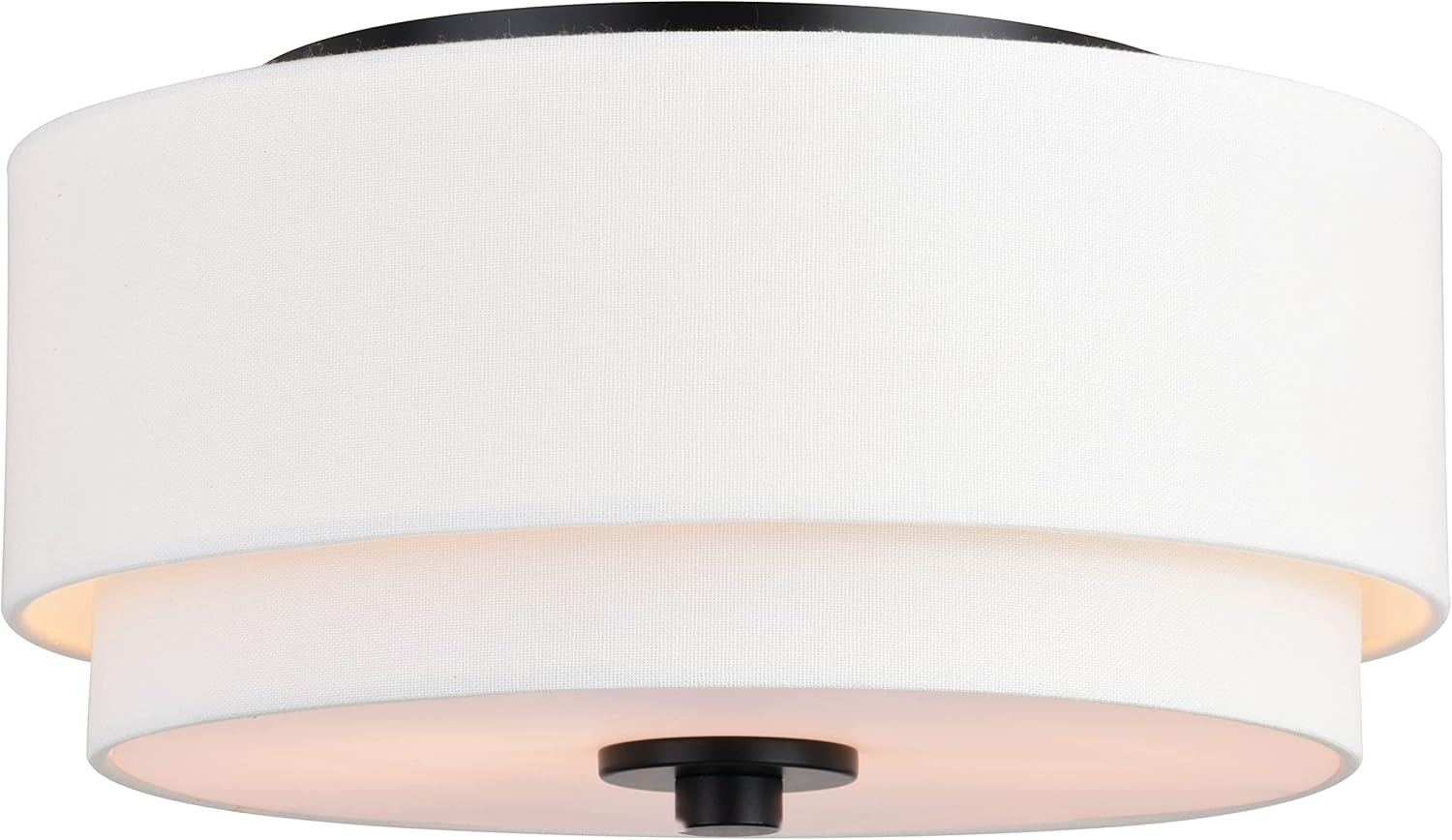 VAXCEL Burnaby 13-in W Black Mid-Century Modern Flush Mount Ceiling Light Fixture White Fabric Drum Shade
