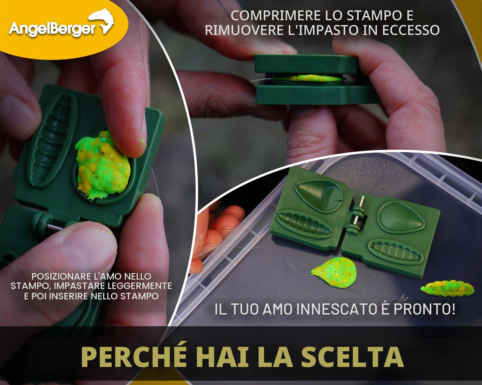 Angel Berger, stampo 2 in 1 per formare esche per trote