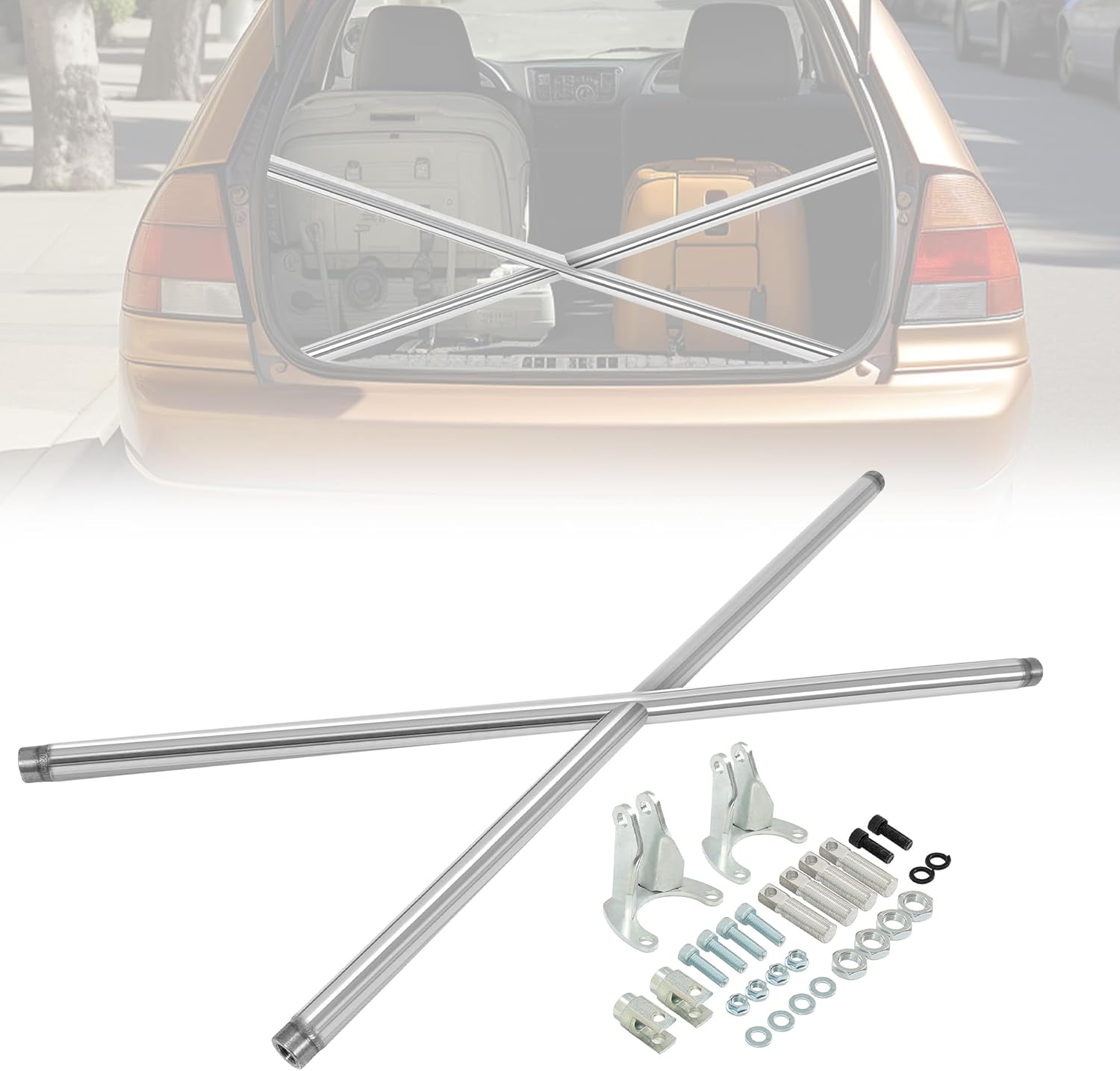 KUAFU C Pillar Crossbar Compatible with 1992-1995 Honda Civic 3-Door Hatchback Rear X-Cross Strut Bar Brace 304 Stainless Steel