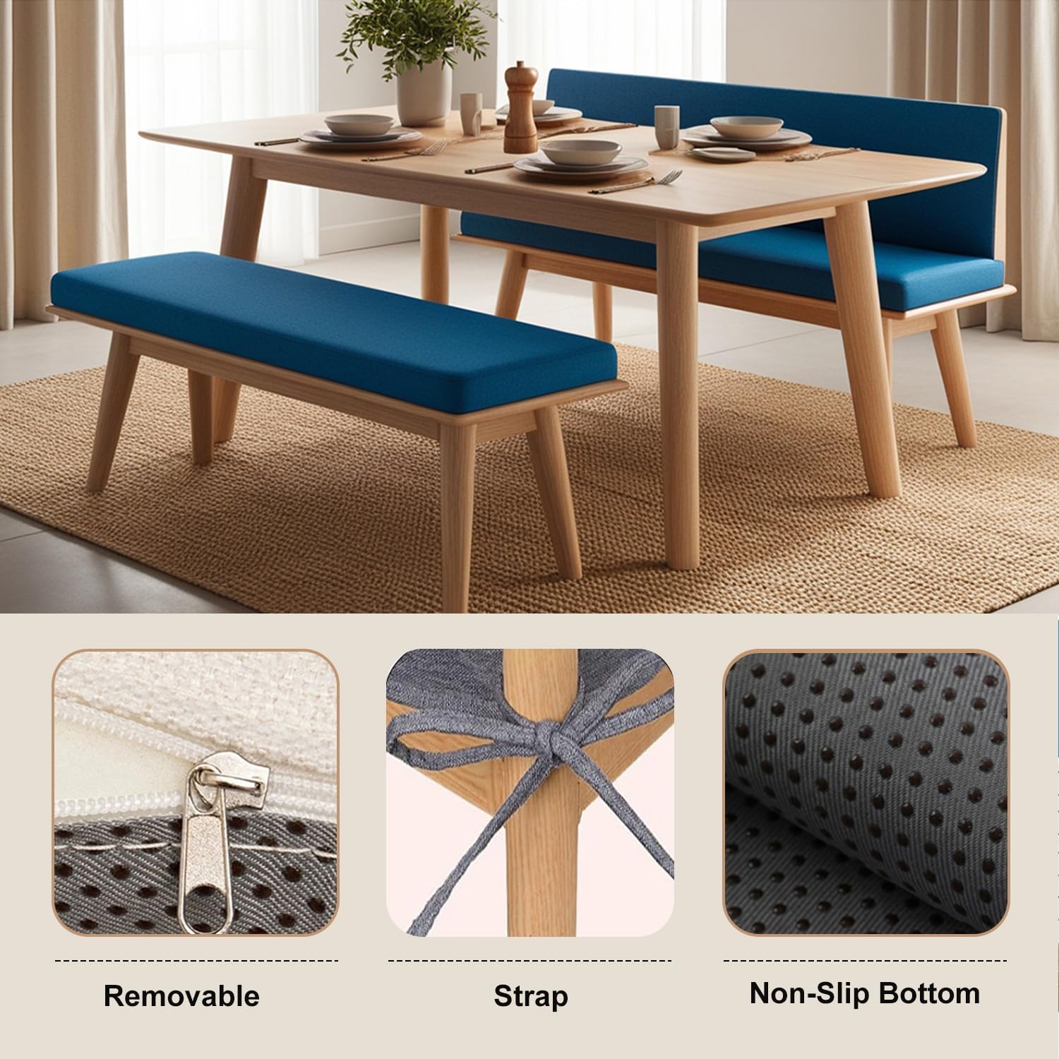 厚さ5cmの屋外用シートクッション 防水ベンチパッド 滑り止め 洗濯可能 ガーデンウィンドウピロー 丈夫なパティオ家具用 (AA)