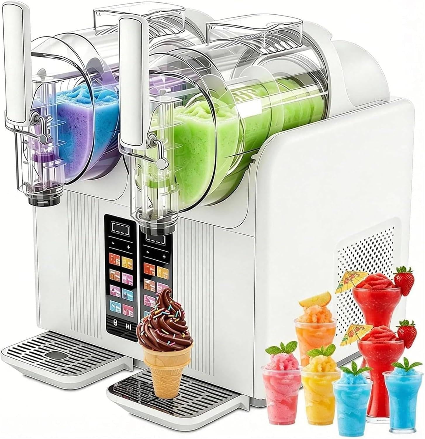 Granizadora 430 W de Doble Depósito 2 x 2 L para Helado Suave White | Ofrece 7 modos automáticos, textura regulable y pantalla táctil HD con pausa, inicio y bloqueo infantil