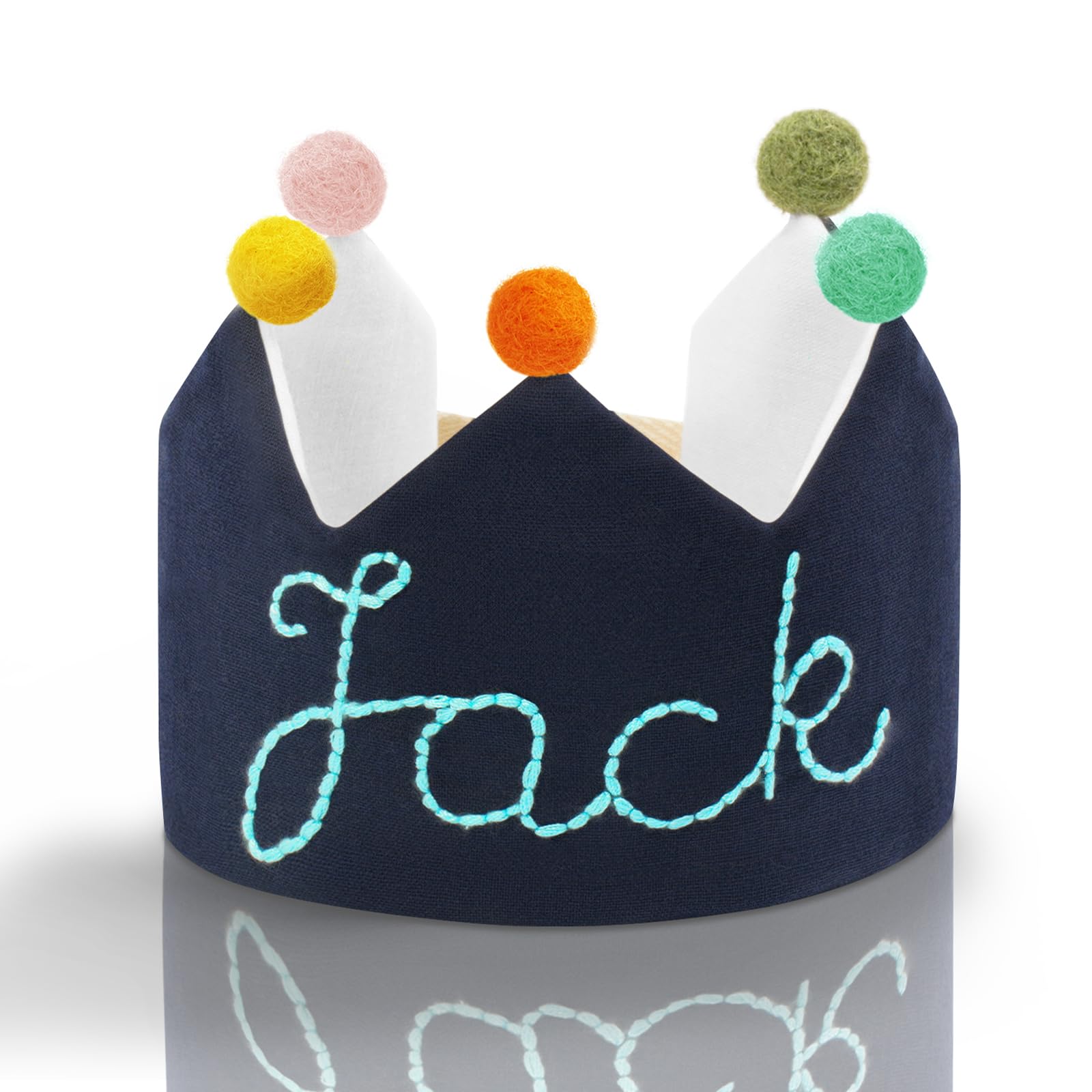 AIKERUBU Personalized Hand Embroidered Crown, Custom Birthday Hats, 1st First Birthday Hat, First Birthday Crown for Baby and Kid Birthdays, Fit All Ages (Navy)