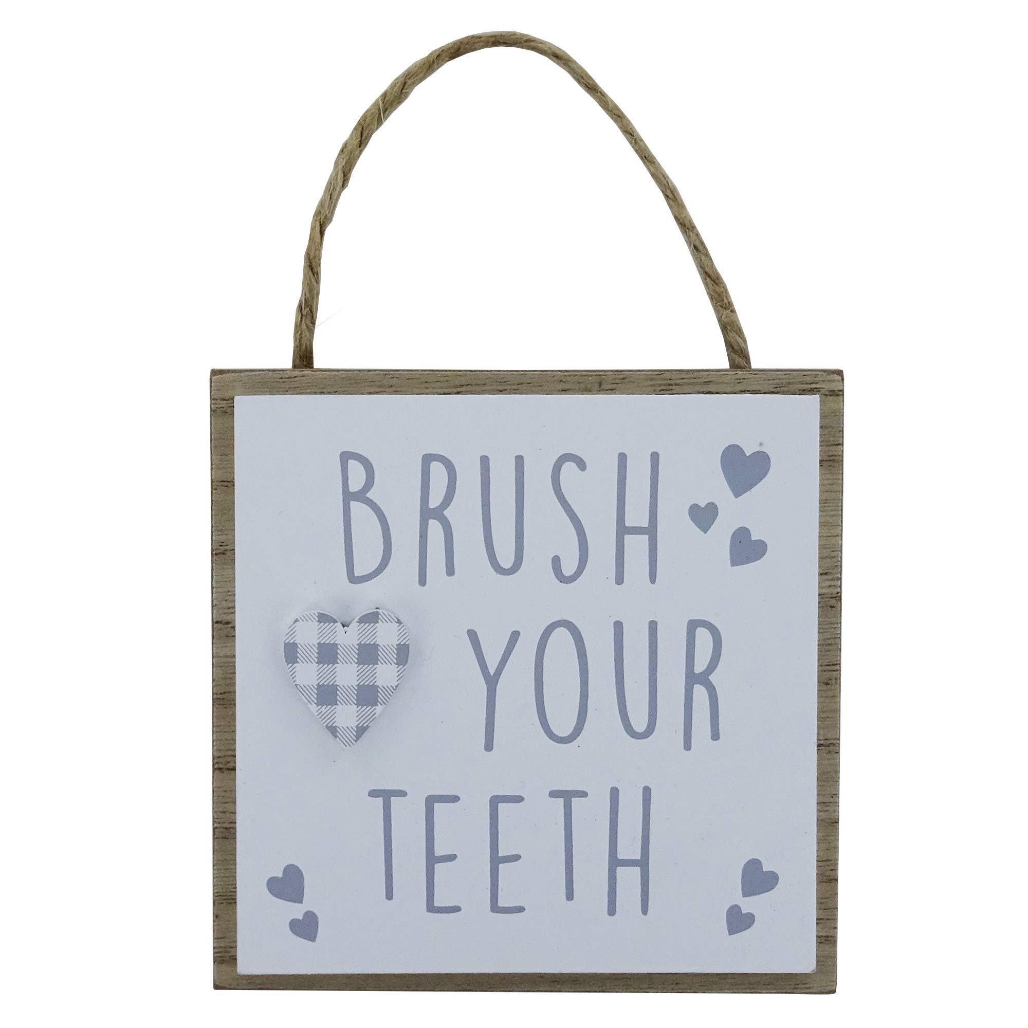 Global Designs Grey Plaque Brush Your Teeth Bathroom Rules Wc Toilet Rules Wall Plaque Bathroom Wc Décor Wood Hanging Sign White Hearts Children’s