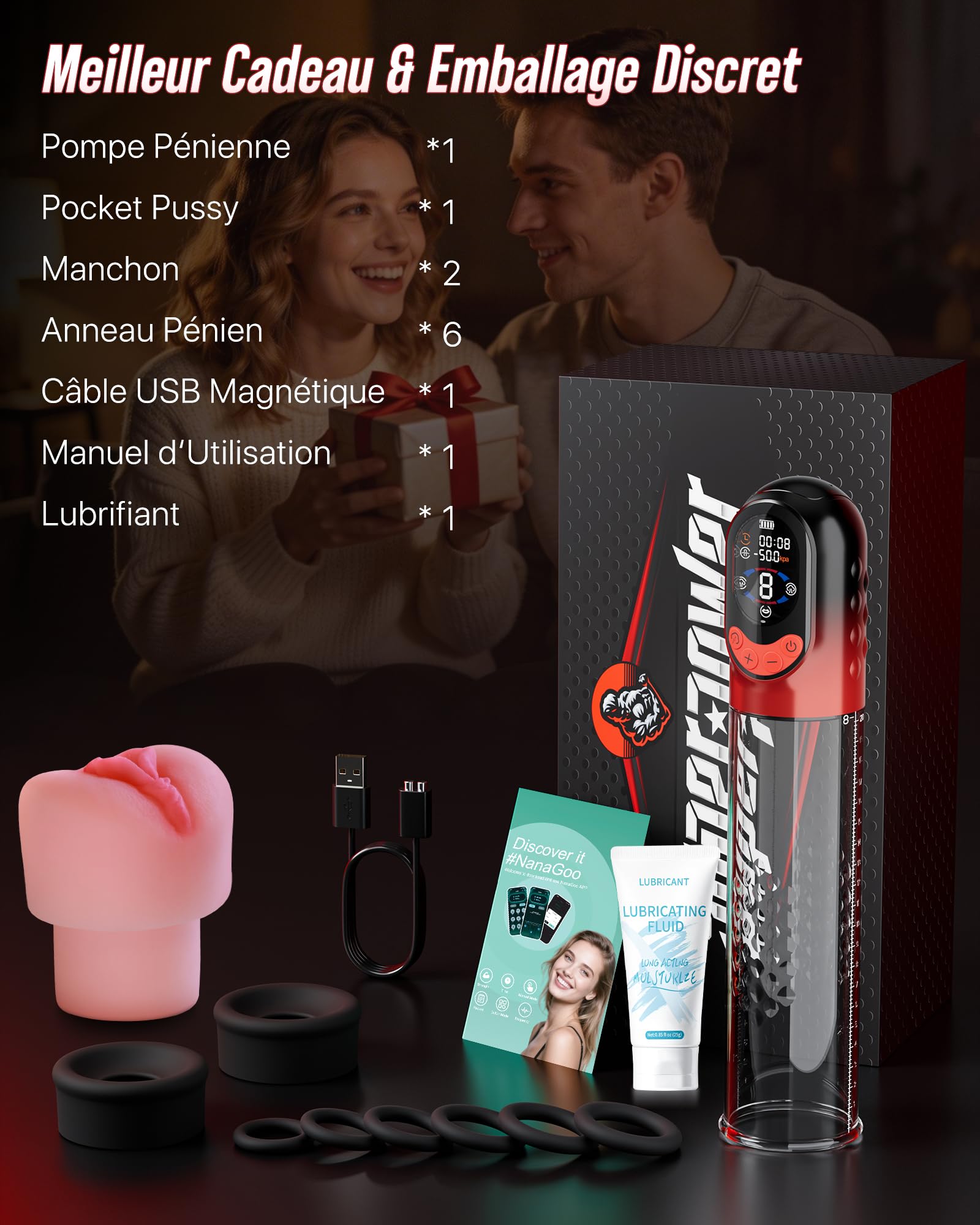 Pompe à Pénis Sextoyse Homme Sex Toys, APP Pompe à Vide Électrique Manuelle & Automatique avec 8 d'Aspiration Masturbateurs Masculins, Sex Toyspour Pour Homme Masturbateur avec Vaginette Silicone