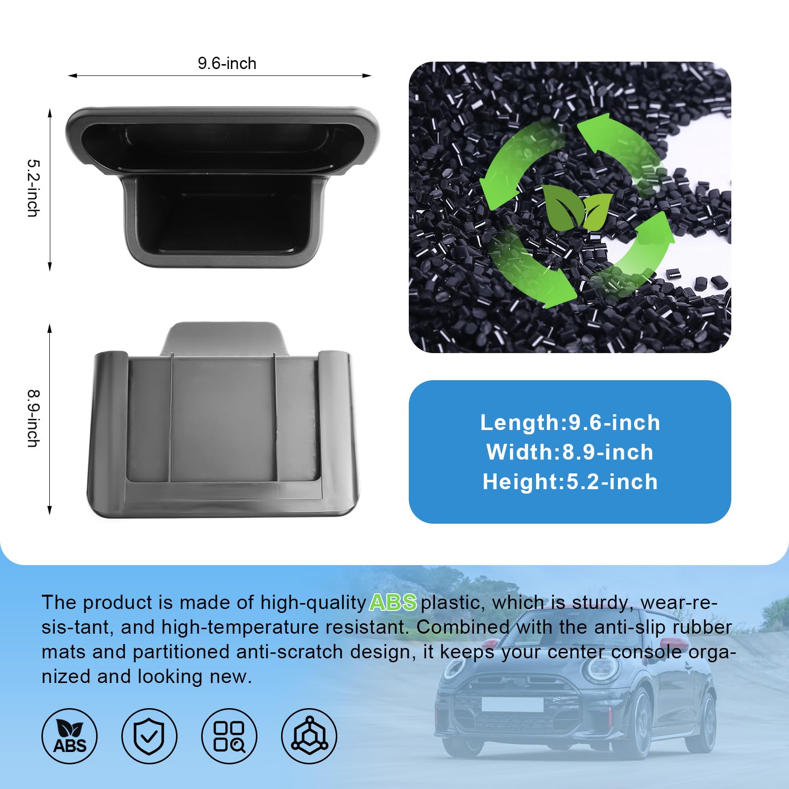 Caja de almacenamiento para consola central compatible con Mini Cooper J01 J05 2024-2026, accesorios Mini Cooper reposabrazos central, guantera, reposabrazos organizador con alfombrilla