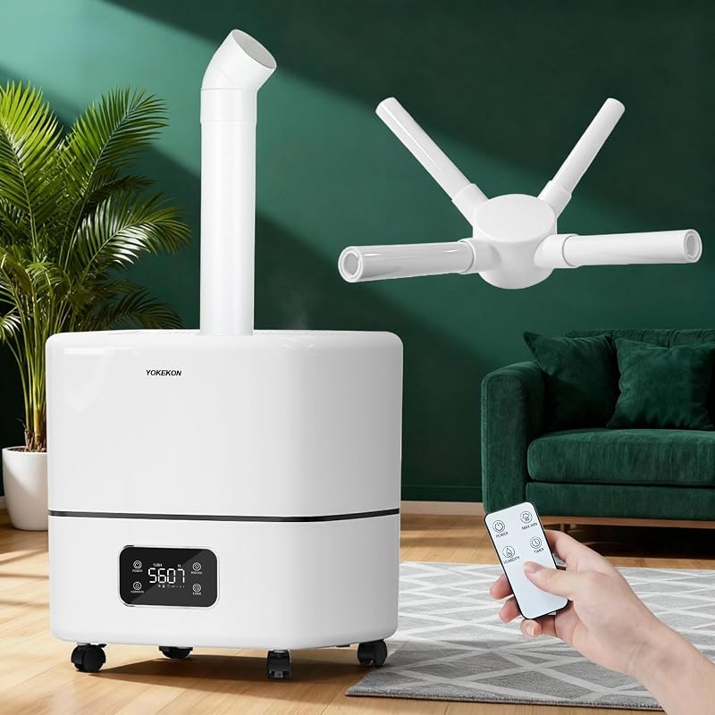 Yokekon Humidificador grande de 30 l/7,93 gal, 10 atomizadores para salida de 4000 ml/h, blanco | Tubo de extensión, Rueda giratoria, Relleno superior, Tiempo de funcionamiento de 32 horas, Cobertura 5000 pies cuadrados, para sala Lagre, Planta, Almacén, Invernadero, Comercial
