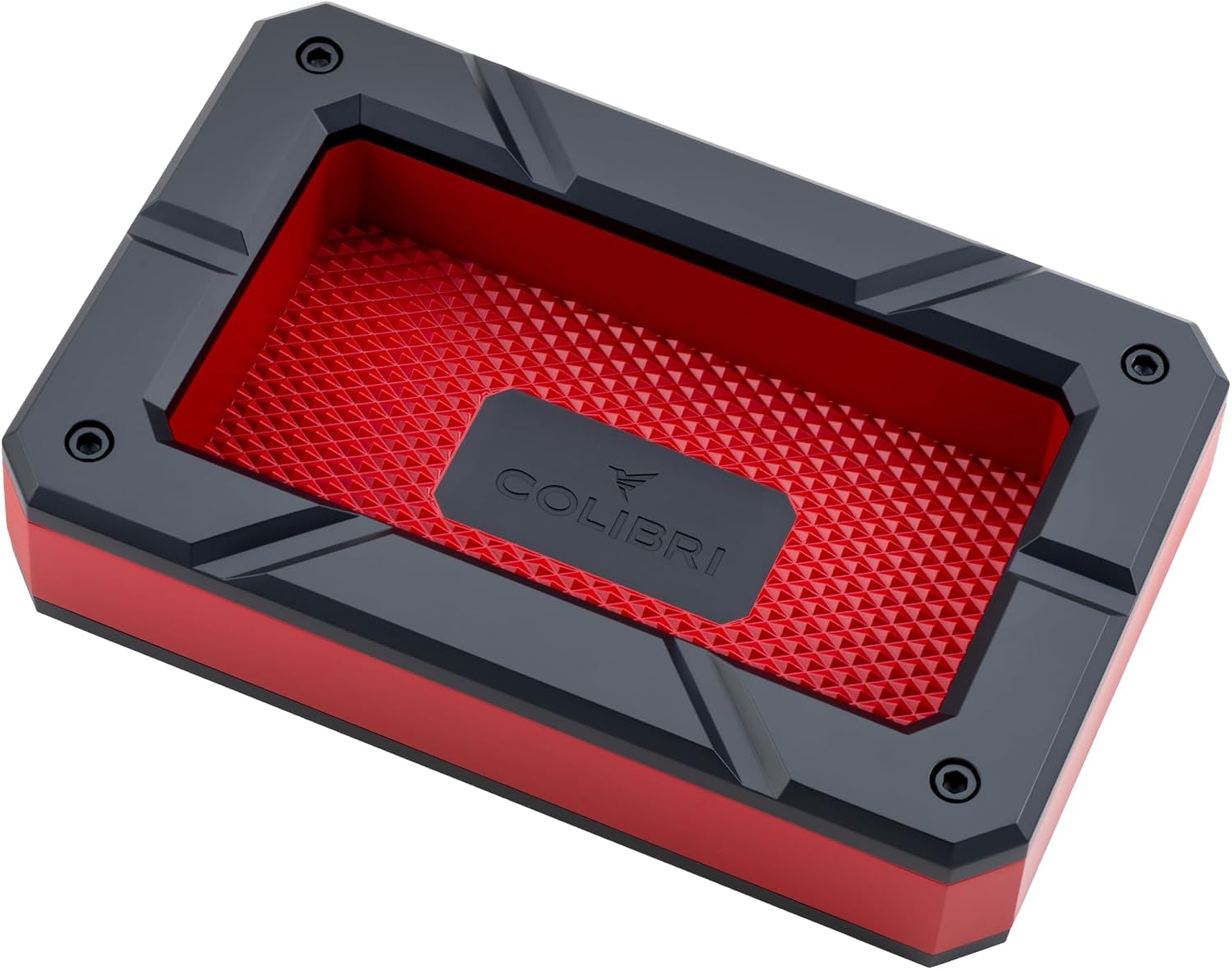 Colibri Rally Cigar Ashtray - Premium Metal Design with 6 Cigar Rests, Textured Diamond Pattern, Deep Ash Bowl for Home Office Man Cave Lounge (Black + Blue)