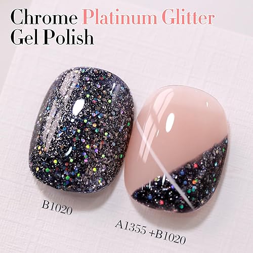 Miniatura 2 de Double Rhythm Esmalte de gel de 0.5 onzas líquidas con purpurina reflectante holográfica magnética para sala de arte de uñas, bricolaje en casa